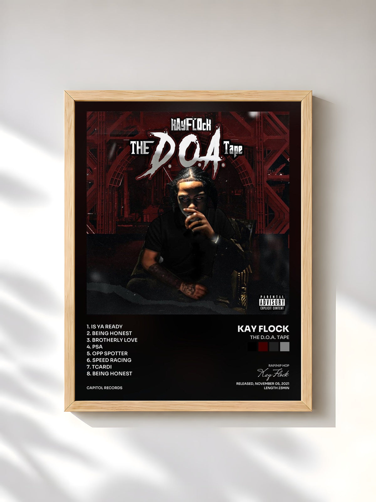 #bois Tableau de l'album The D.O.A. Tape de Kay Flock, cadre en bois brut, imprimé et encadré en France