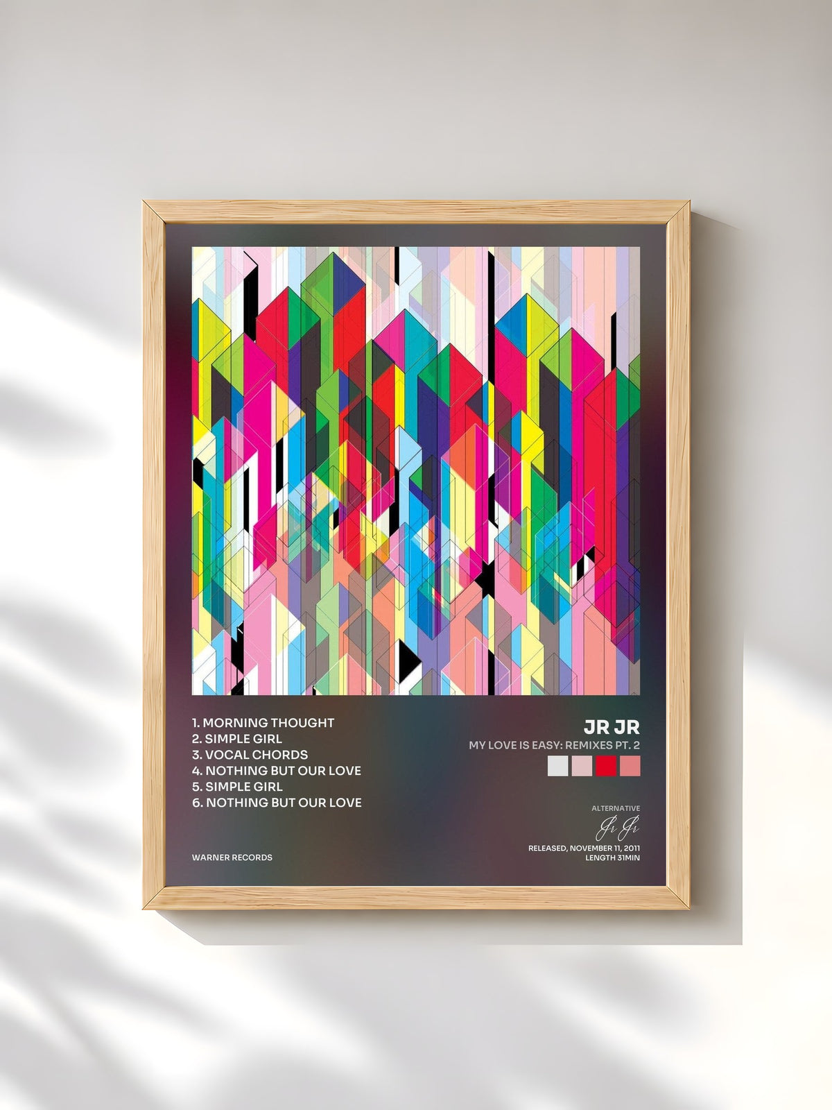 #bois Tableau de l'album My Love Is Easy: Remixes Pt. 2 de Jr Jr, cadre en bois brut, imprimé et encadré en France