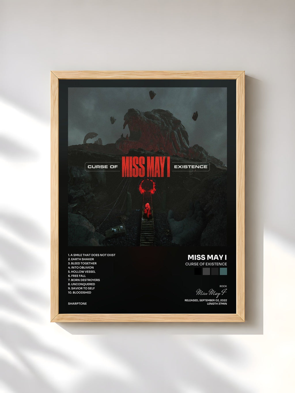#bois Tableau de l'album Curse Of Existence de Miss May I, cadre en bois brut, imprimé et encadré en France