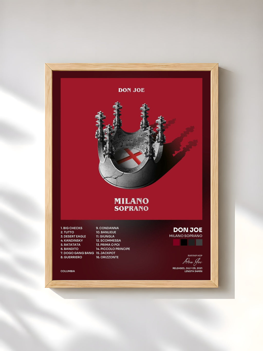 #bois Tableau de l'album MILANO SOPRANO de Don Joe, cadre en bois brut, imprimé et encadré en France