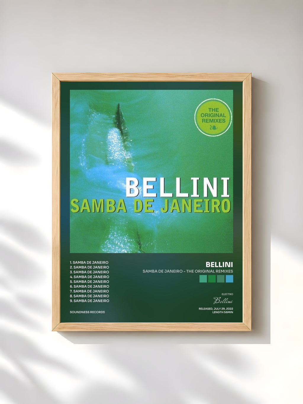 #bois Tableau de l'album Samba de Janeiro - The Original Remixes de Bellini, cadre en bois brut, imprimé et encadré en France