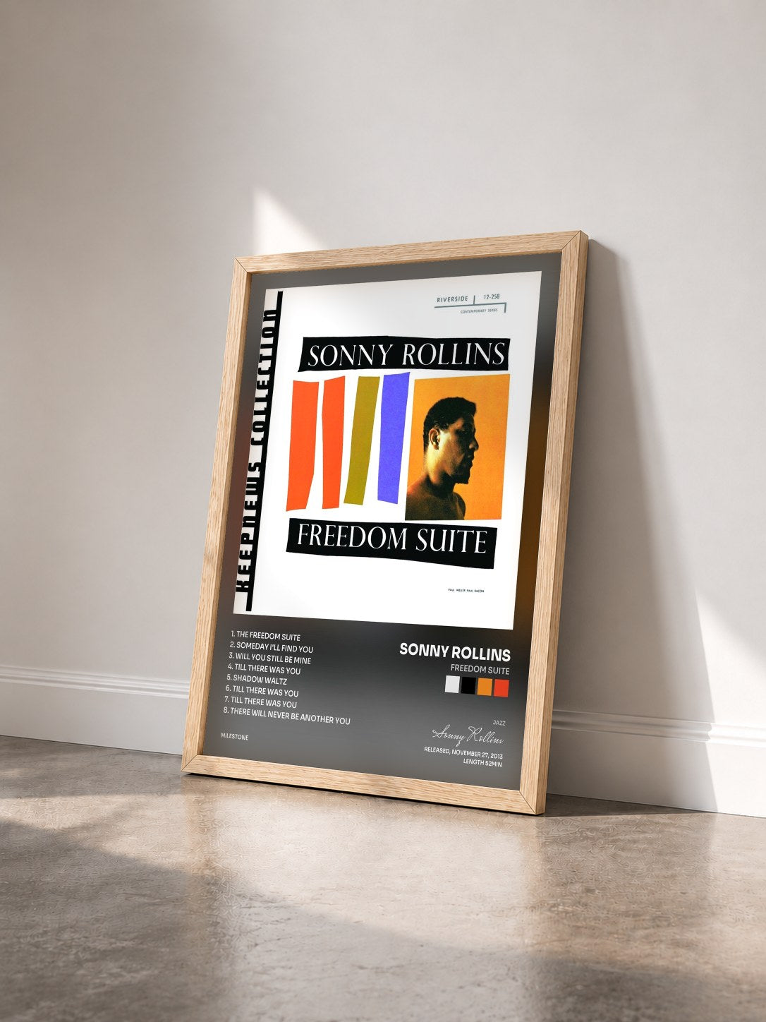 #bois Tableau de l'album Freedom Suite de Sonny Rollins vu de trois quarts, cadre en bois brut