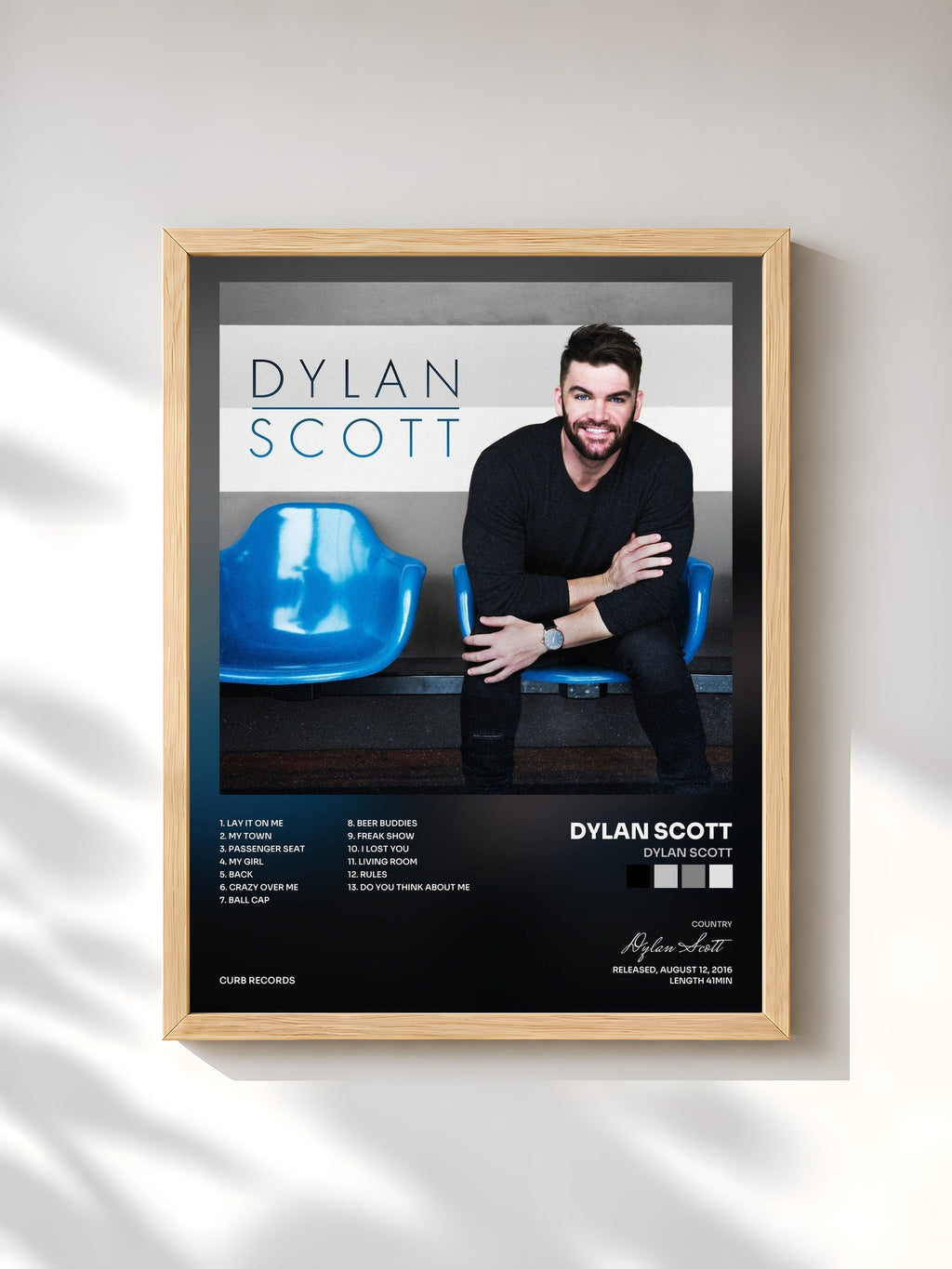 #bois Tableau de l'album Dylan Scott de Dylan Scott, cadre en bois brut, imprimé et encadré en France