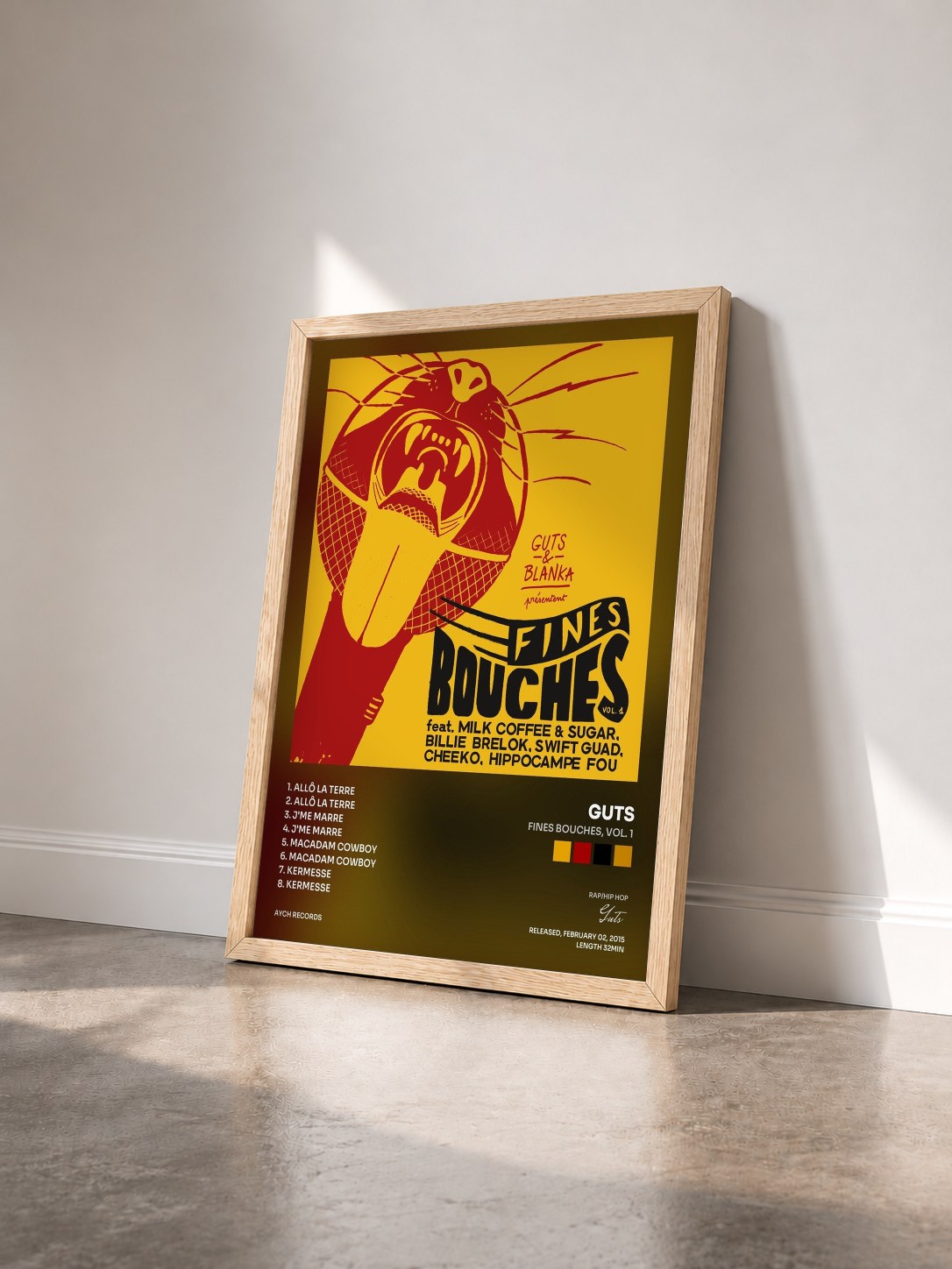 #bois Tableau de l'album Fines bouches, Vol. 1 de Guts vu de trois quarts, cadre en bois brut