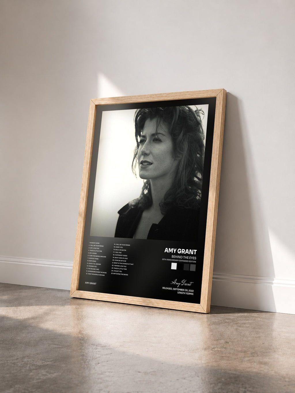 #bois Tableau de l'album Behind The Eyes (25th Anniversary Expanded Edition) de Amy Grant vu de trois quarts, cadre en bois brut