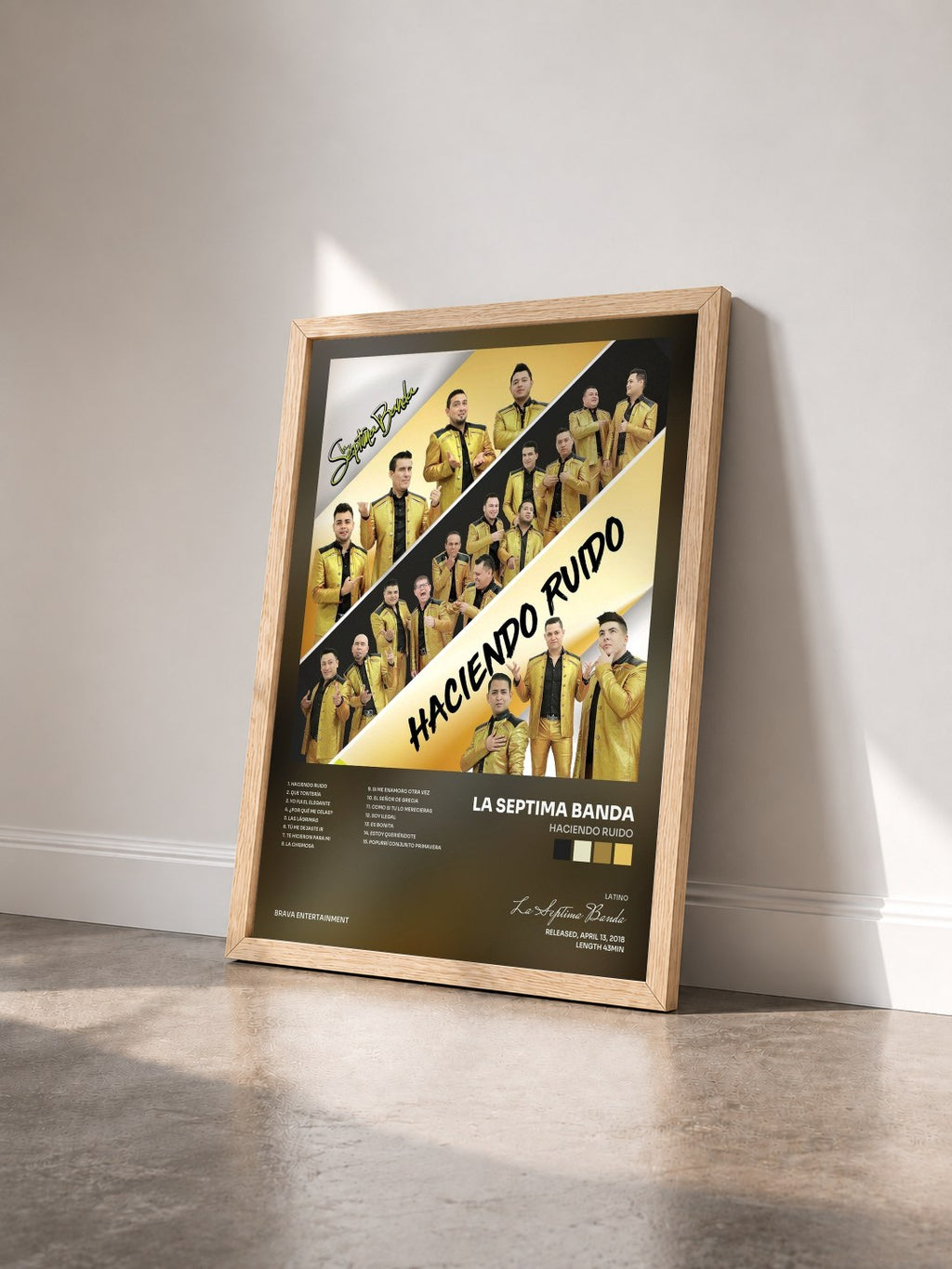 #bois Tableau de l'album Haciendo Ruido de La Septima Banda vu de trois quarts, cadre en bois brut