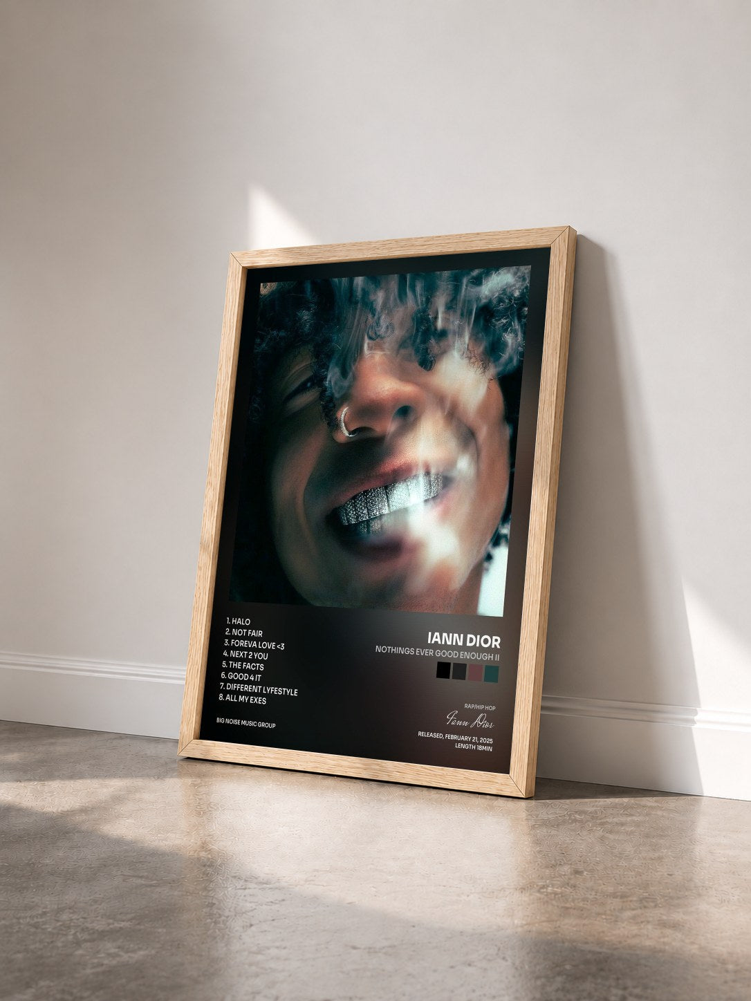 #bois Tableau de l'album Nothings Ever Good Enough II de Iann Dior vu de trois quarts, cadre en bois brut