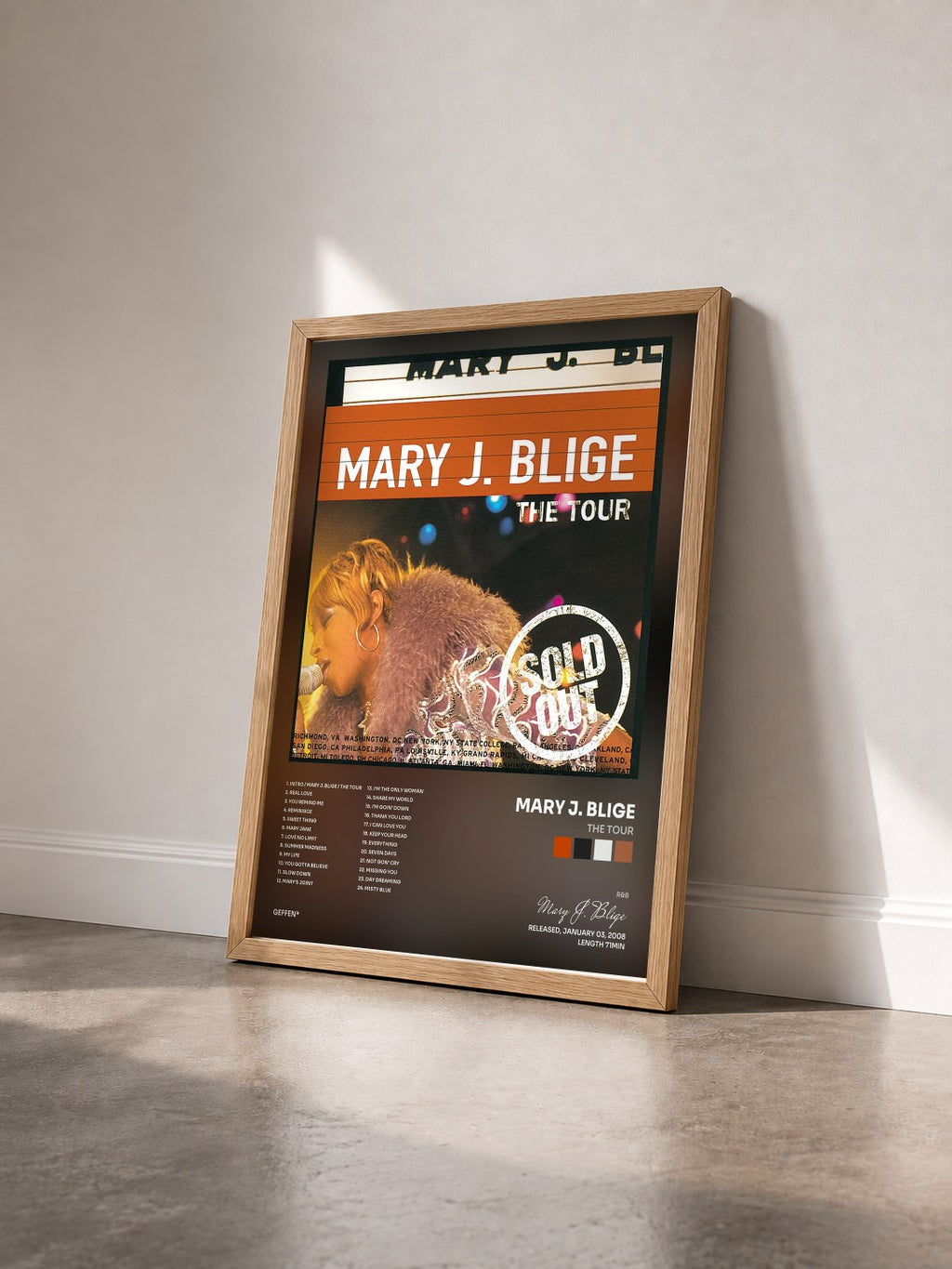 #bois Tableau de l'album The Tour de Mary J. Blige vu de trois quarts, cadre en bois brut
