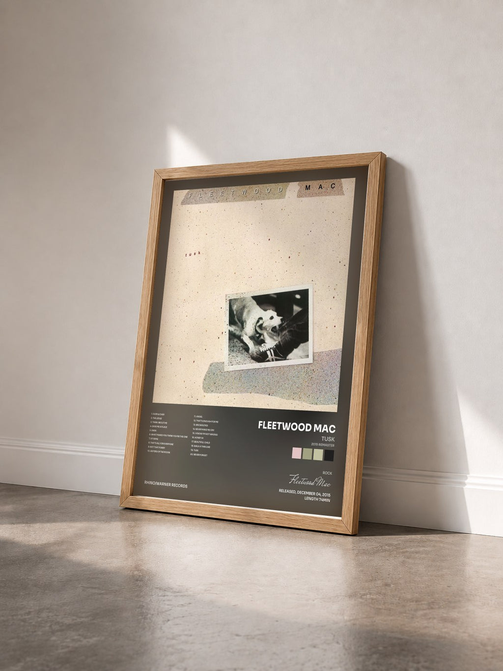 #bois Tableau de l'album Tusk (2015 Remaster) de Fleetwood Mac vu de trois quarts, cadre en bois brut