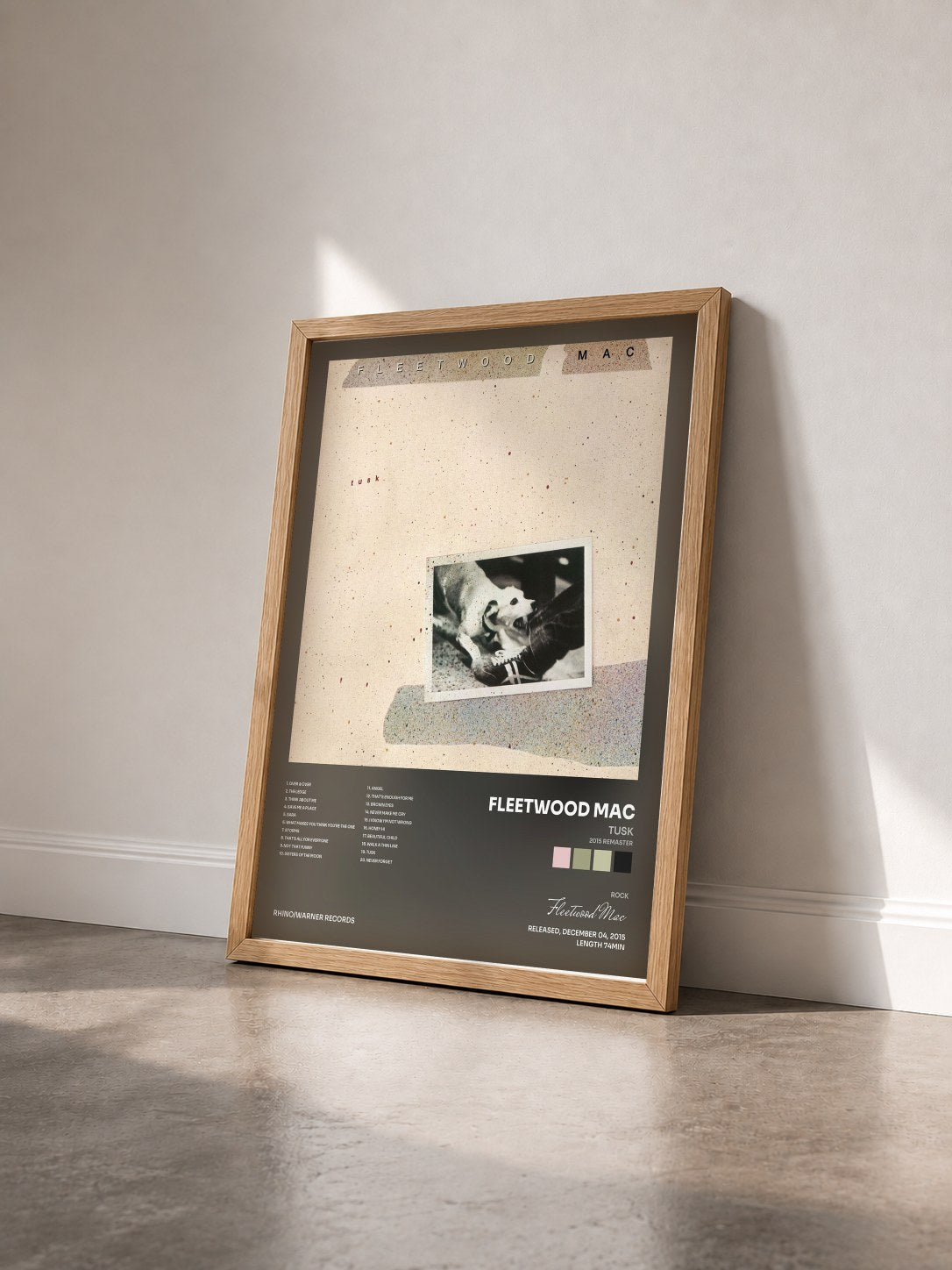 #bois Tableau de l'album Tusk (2015 Remaster) de Fleetwood Mac vu de trois quarts, cadre en bois brut
