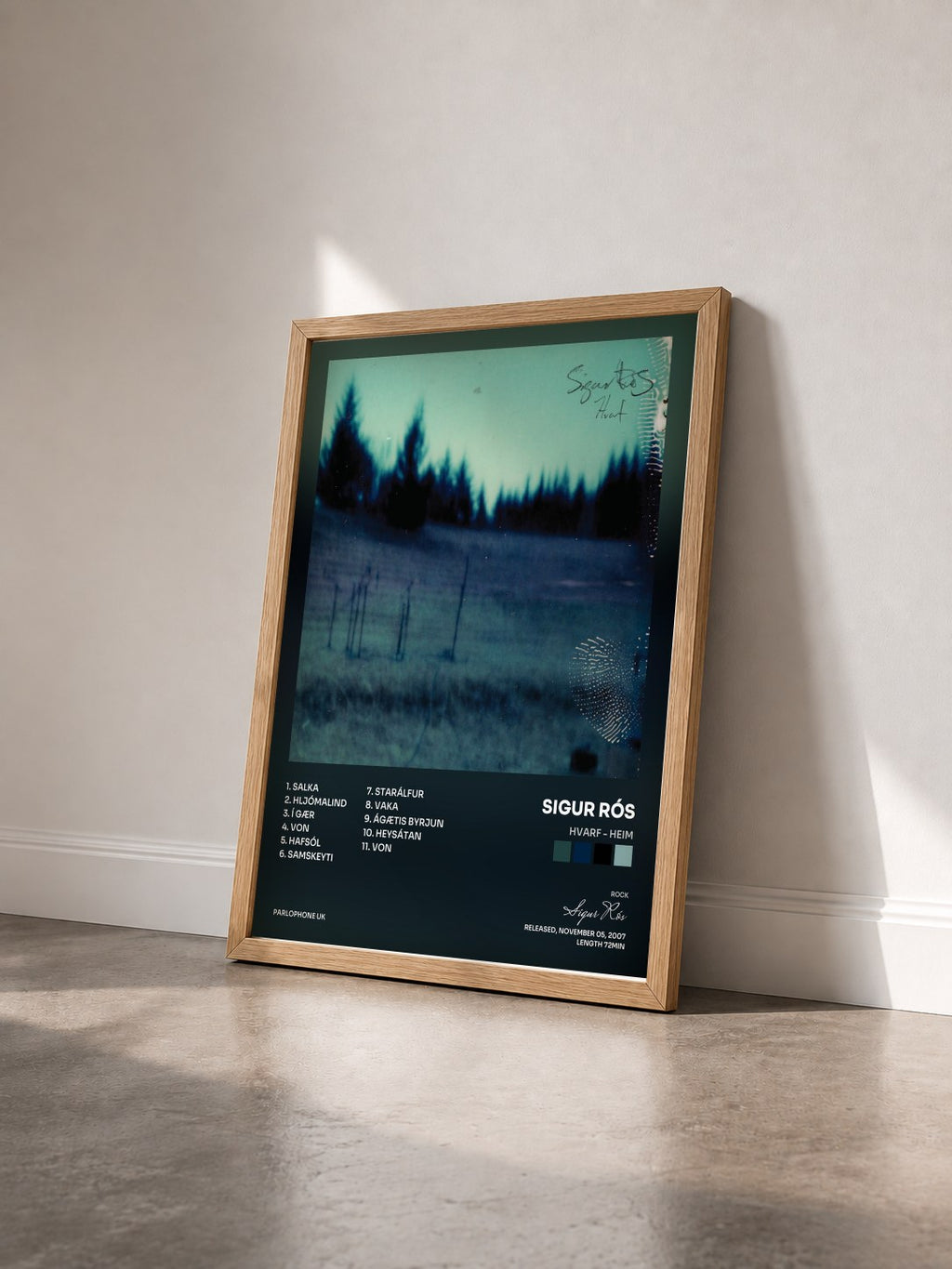 #bois Tableau de l'album Hvarf - Heim de Sigur Rós vu de trois quarts, cadre en bois brut