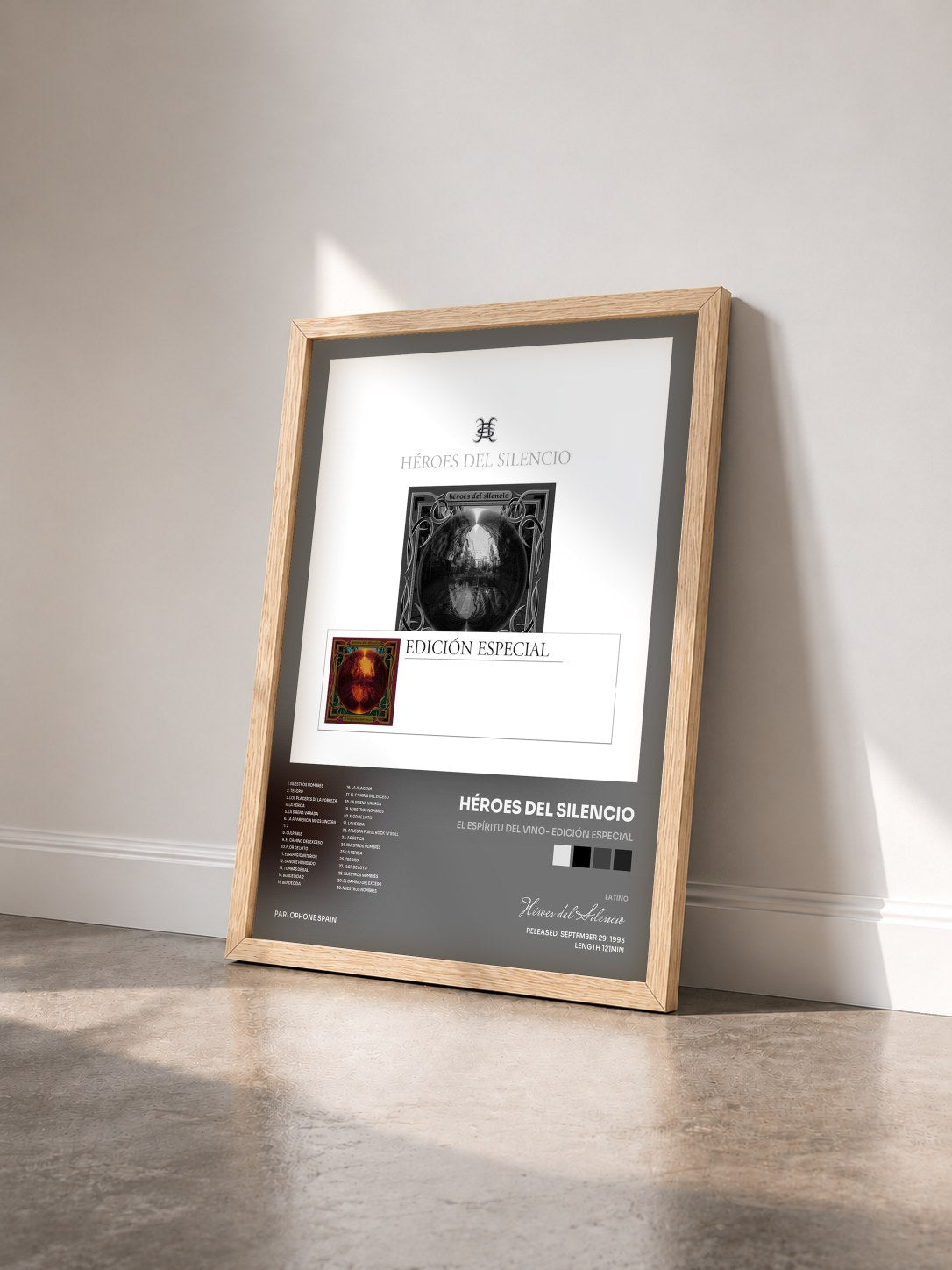 #bois Tableau de l'album El Espíritu Del Vino- Edición Especial de Héroes del Silencio vu de trois quarts, cadre en bois brut