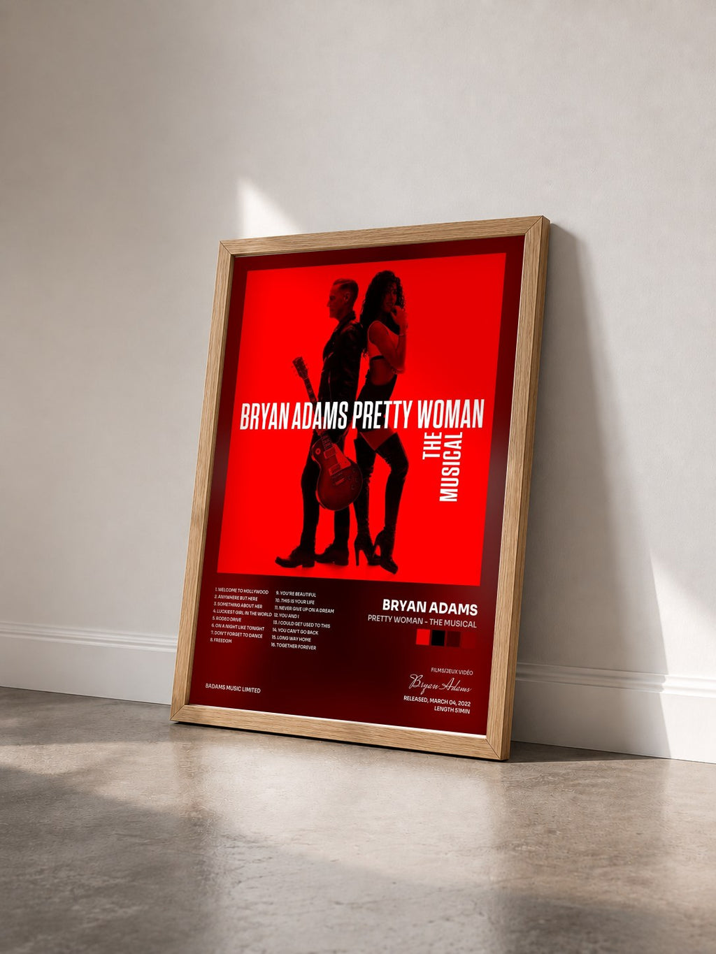 #bois Tableau de l'album Pretty Woman - The Musical de Bryan Adams vu de trois quarts, cadre en bois brut