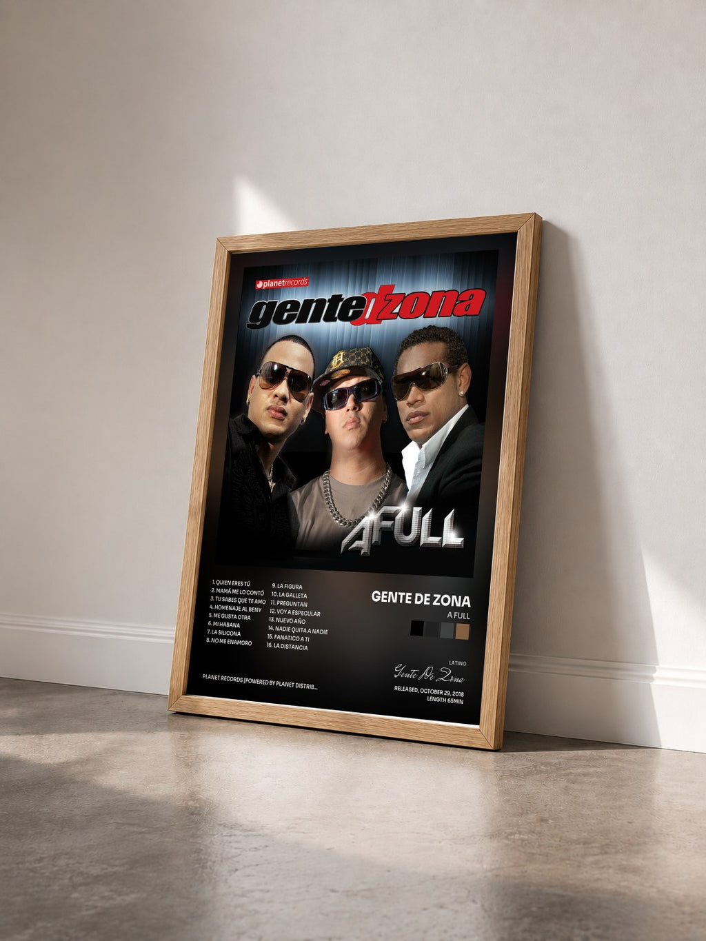 #bois Tableau de l'album A Full de Gente De Zona vu de trois quarts, cadre en bois brut
