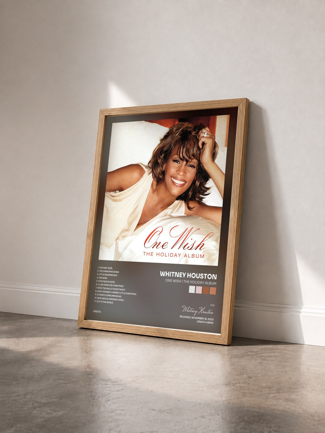 #bois Tableau de l'album One Wish / The Holiday Album de Whitney Houston vu de trois quarts, cadre en bois brut