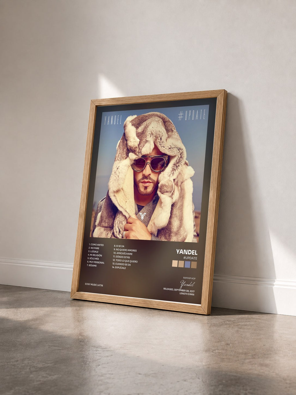 #bois Tableau de l'album #Update de Yandel vu de trois quarts, cadre en bois brut