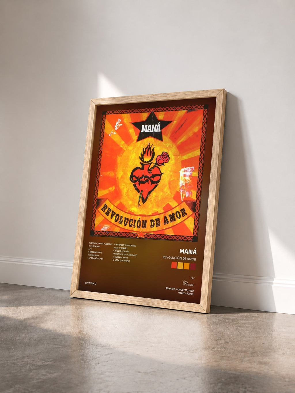 #bois Tableau de l'album Revolución De Amor de Maná vu de trois quarts, cadre en bois brut