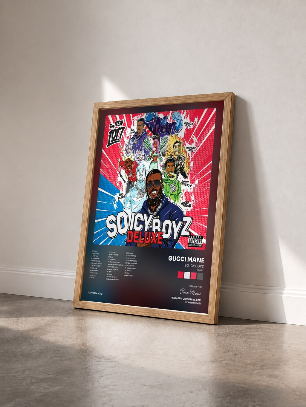 #bois Tableau de l'album So Icy Boyz (Deluxe) de Gucci Mane vu de trois quarts, cadre en bois brut
