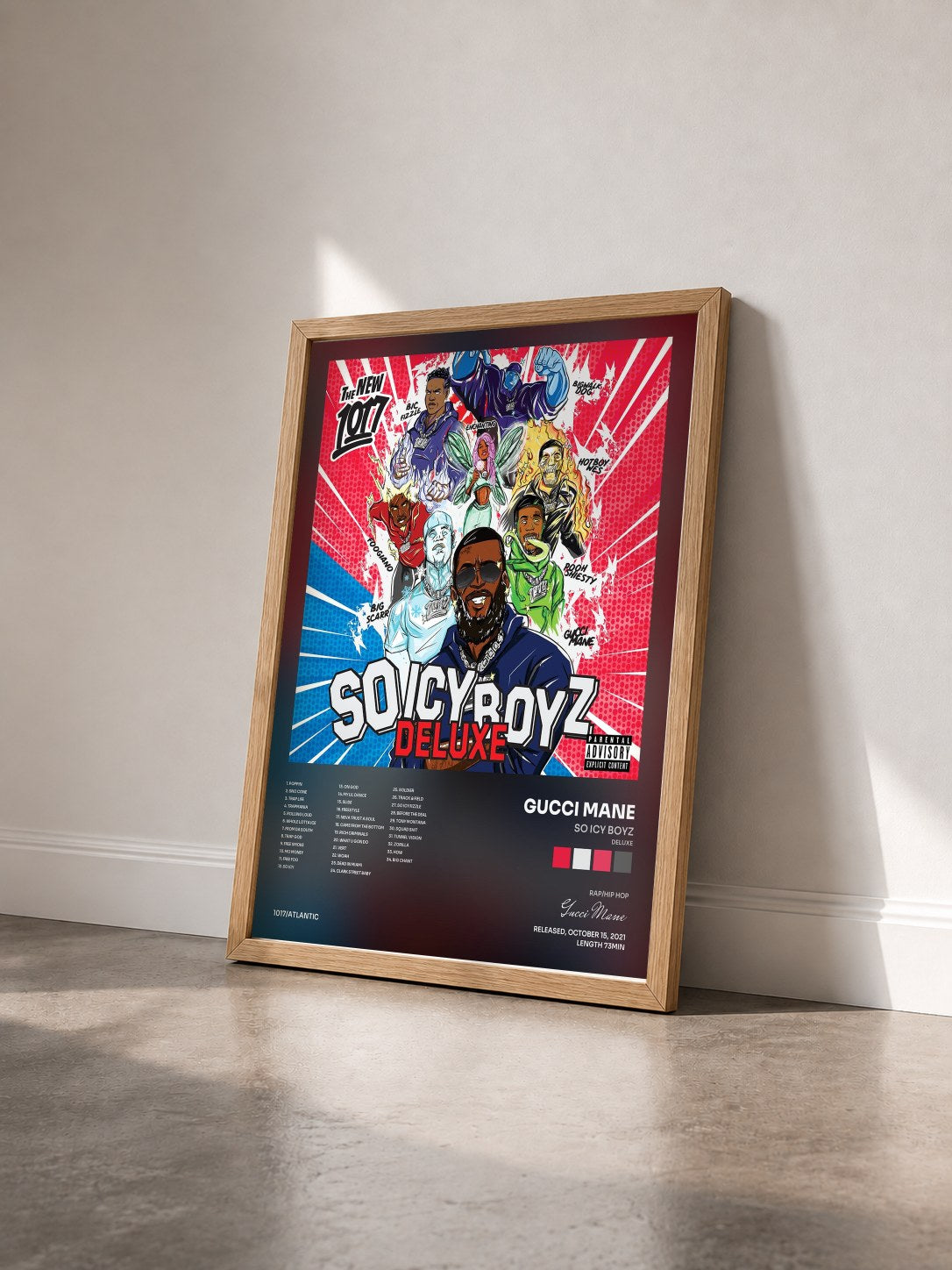 #bois Tableau de l'album So Icy Boyz (Deluxe) de Gucci Mane vu de trois quarts, cadre en bois brut