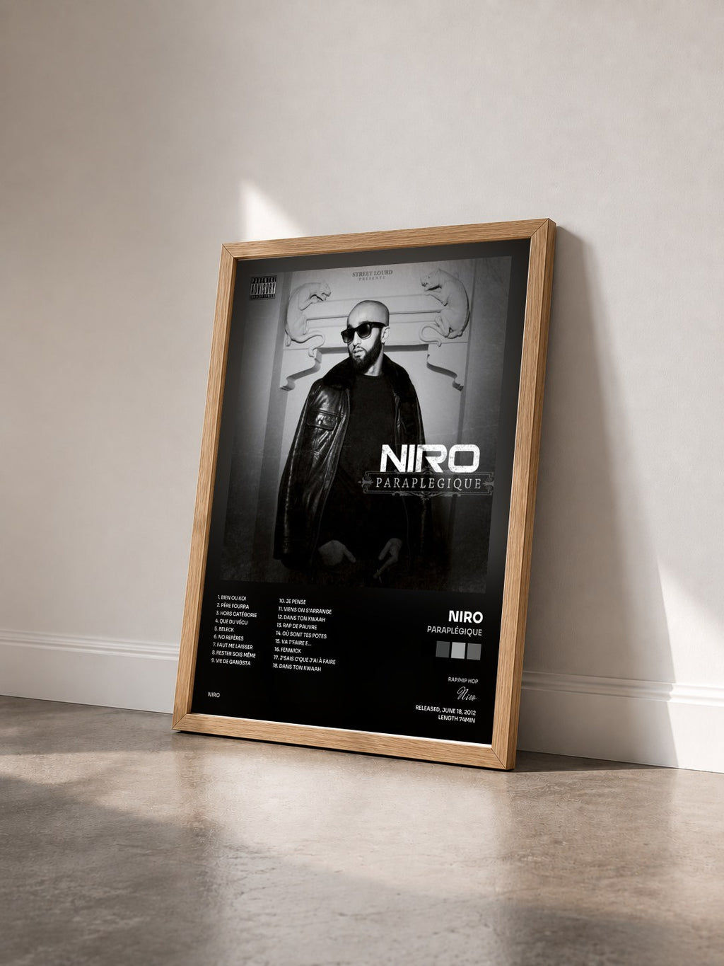 #bois Tableau de l'album Paraplégique de Niro vu de trois quarts, cadre en bois brut