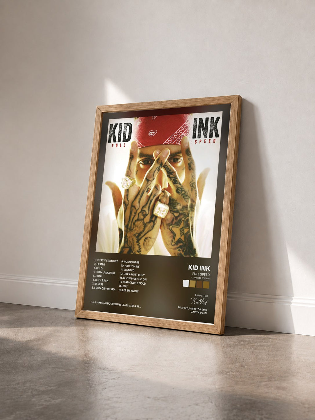#bois Tableau de l'album Full Speed (Expanded Edition) de Kid Ink vu de trois quarts, cadre en bois brut