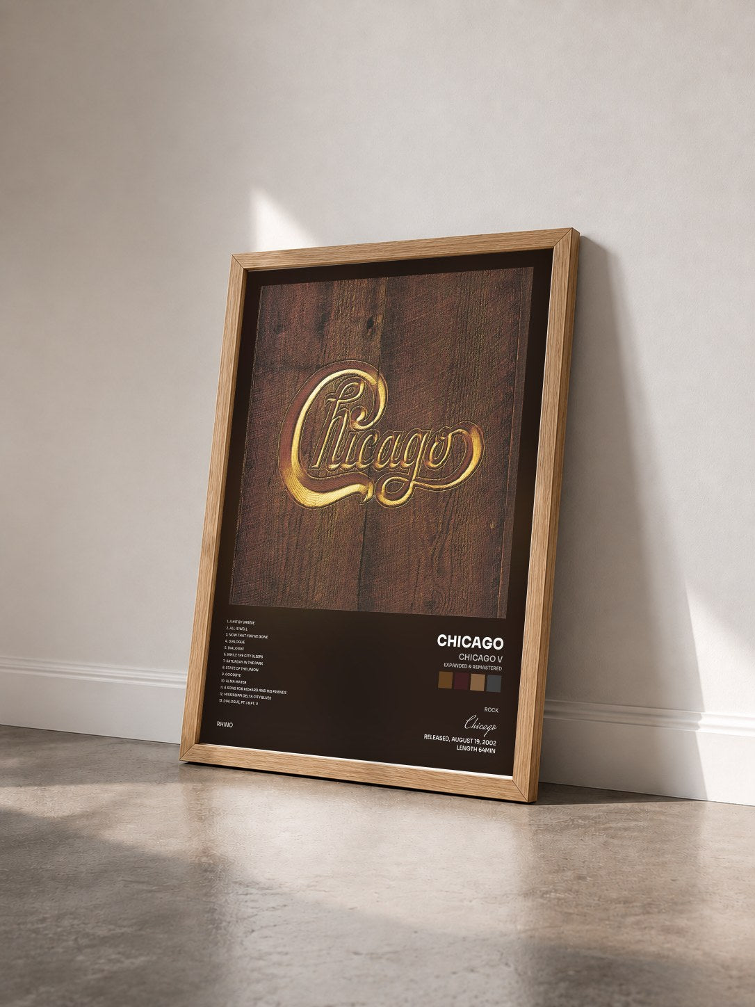 #bois Tableau de l'album Chicago V (Expanded & Remastered) de Chicago vu de trois quarts, cadre en bois brut