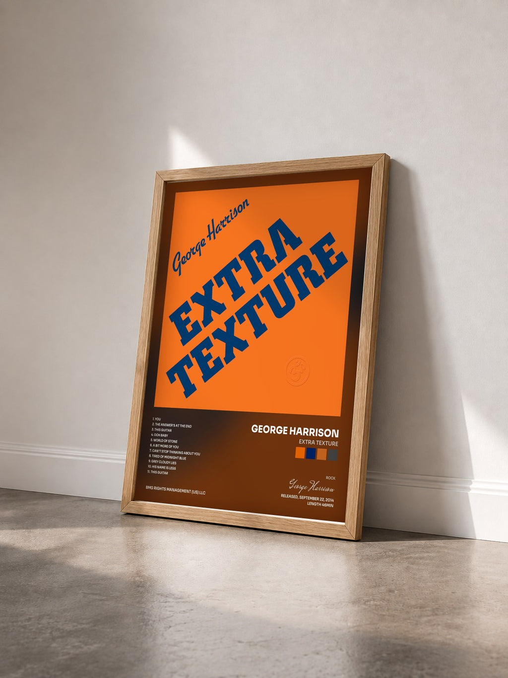 #bois Tableau de l'album Extra Texture de George Harrison vu de trois quarts, cadre en bois brut