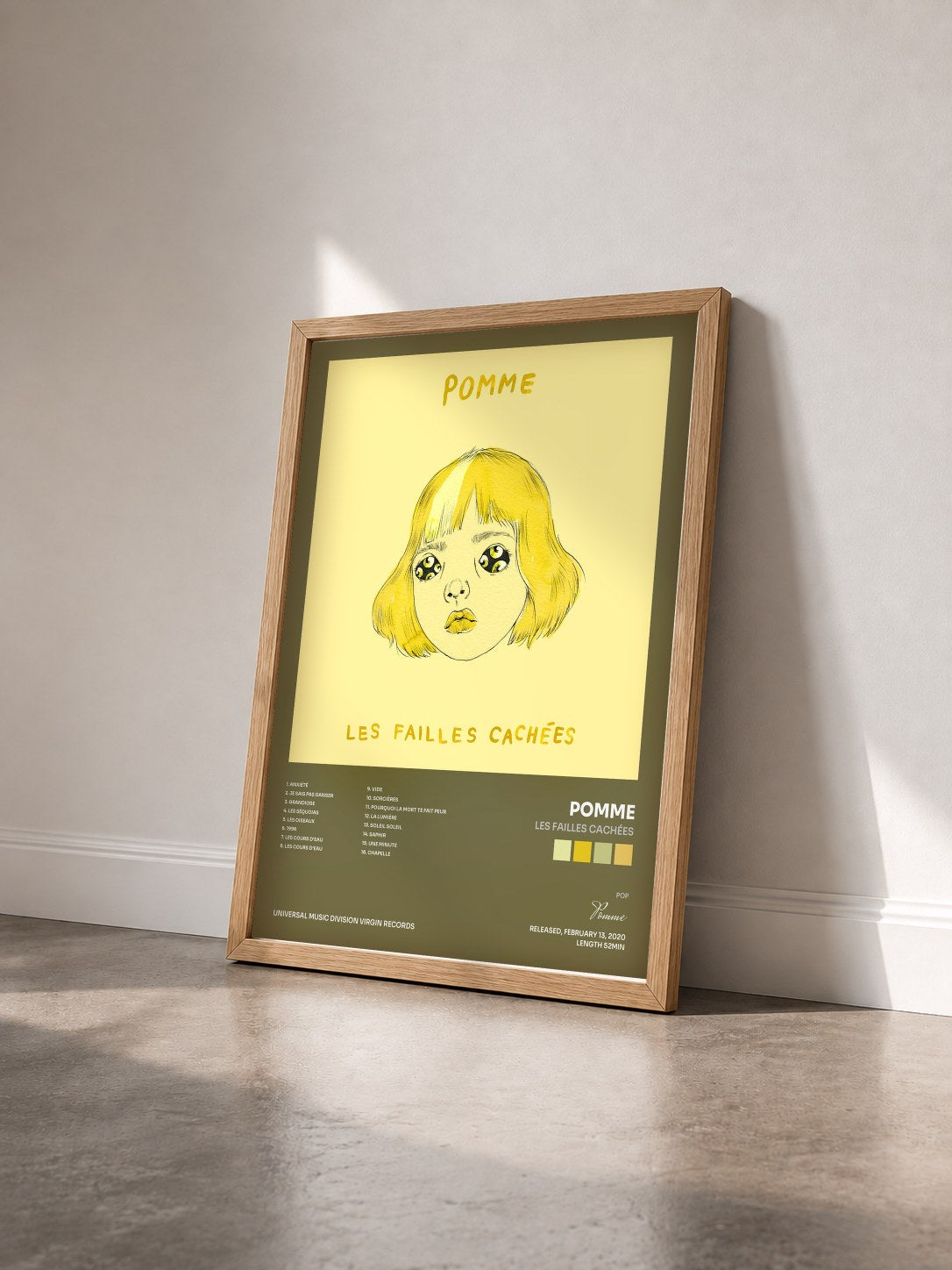 #bois Tableau de l'album les failles cachées de Pomme vu de trois quarts, cadre en bois brut
