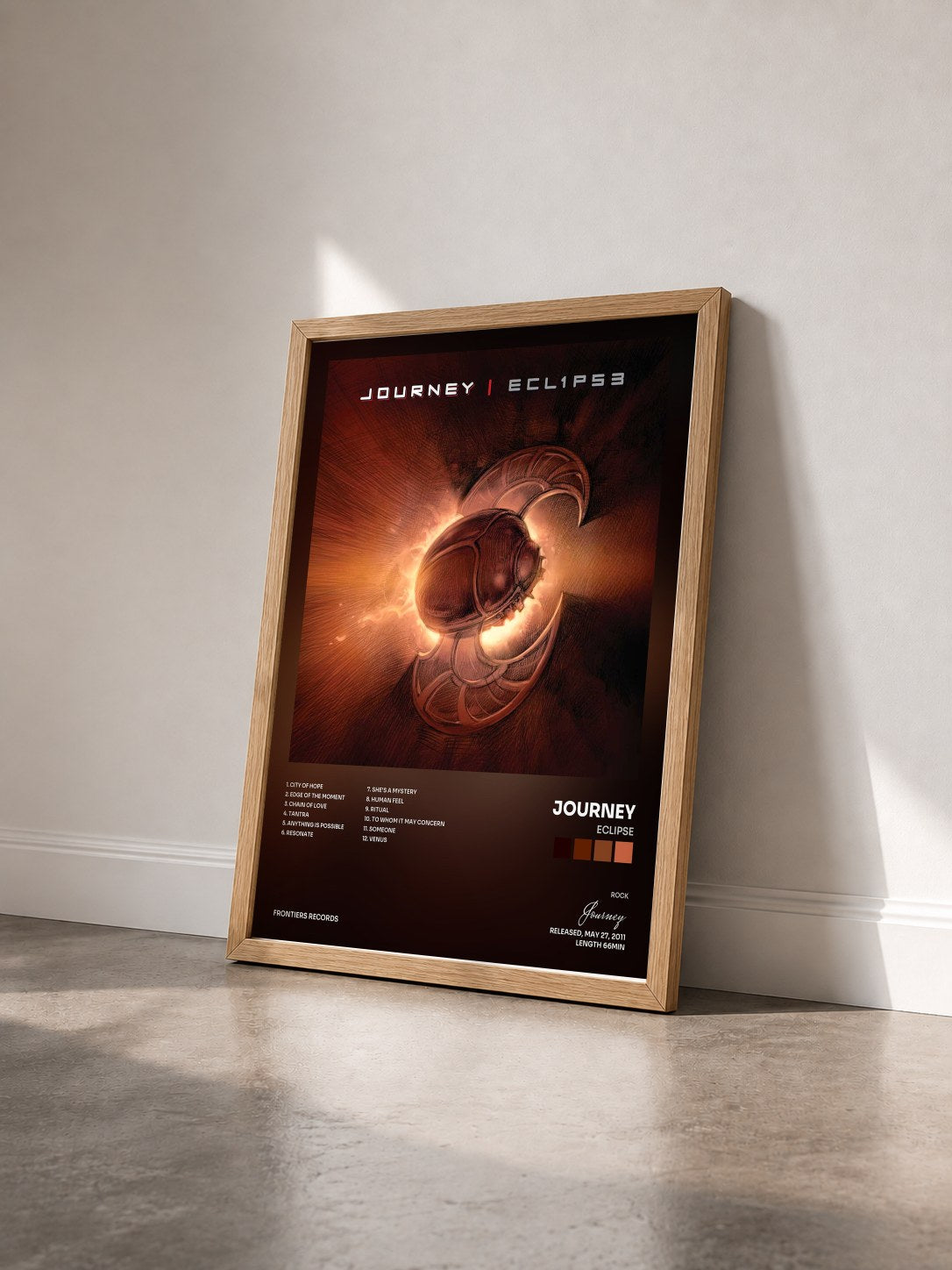 #bois Tableau de l'album Eclipse de Journey vu de trois quarts, cadre en bois brut
