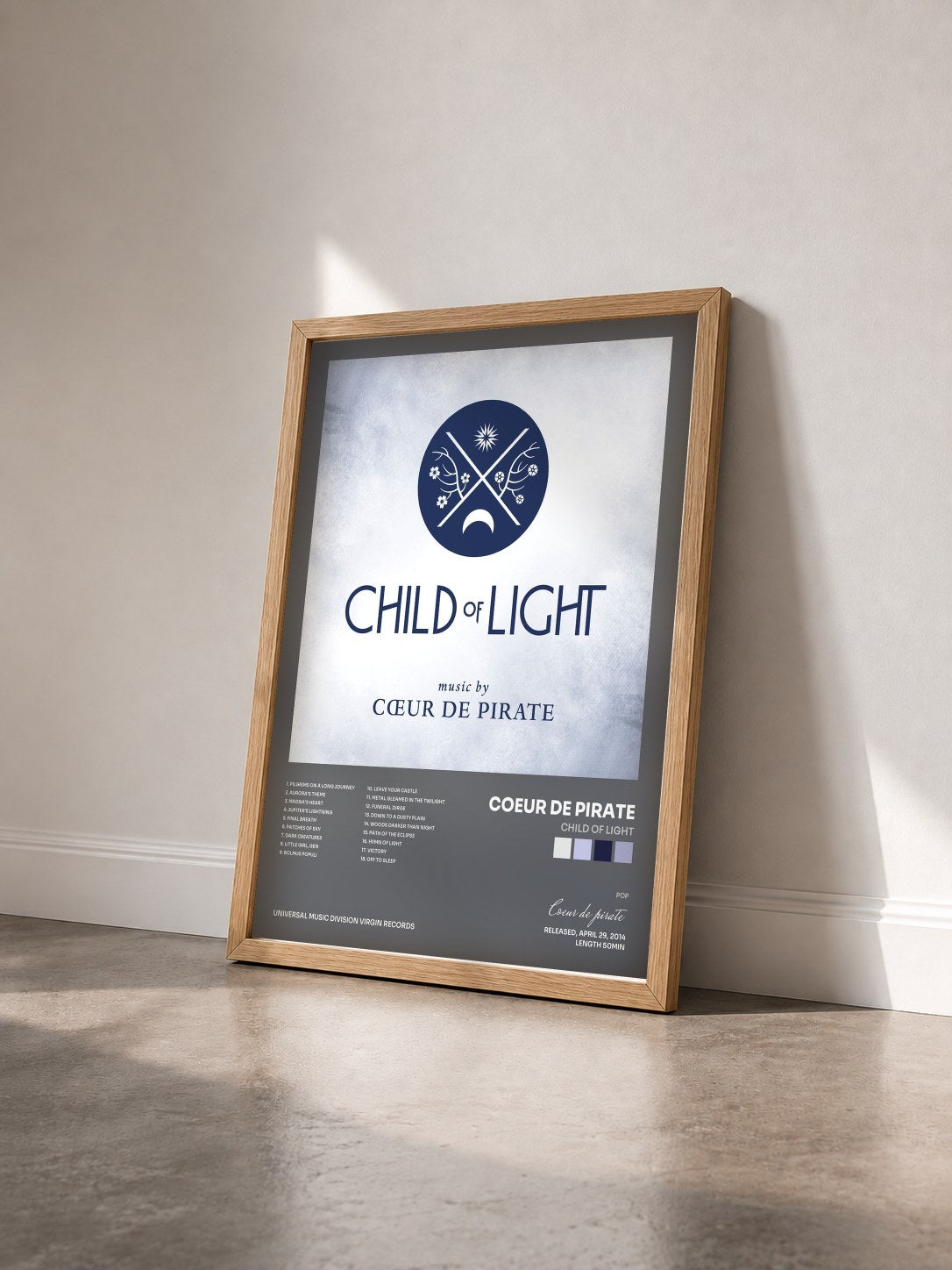 #bois Tableau de l'album Child Of Light de Coeur de pirate vu de trois quarts, cadre en bois brut
