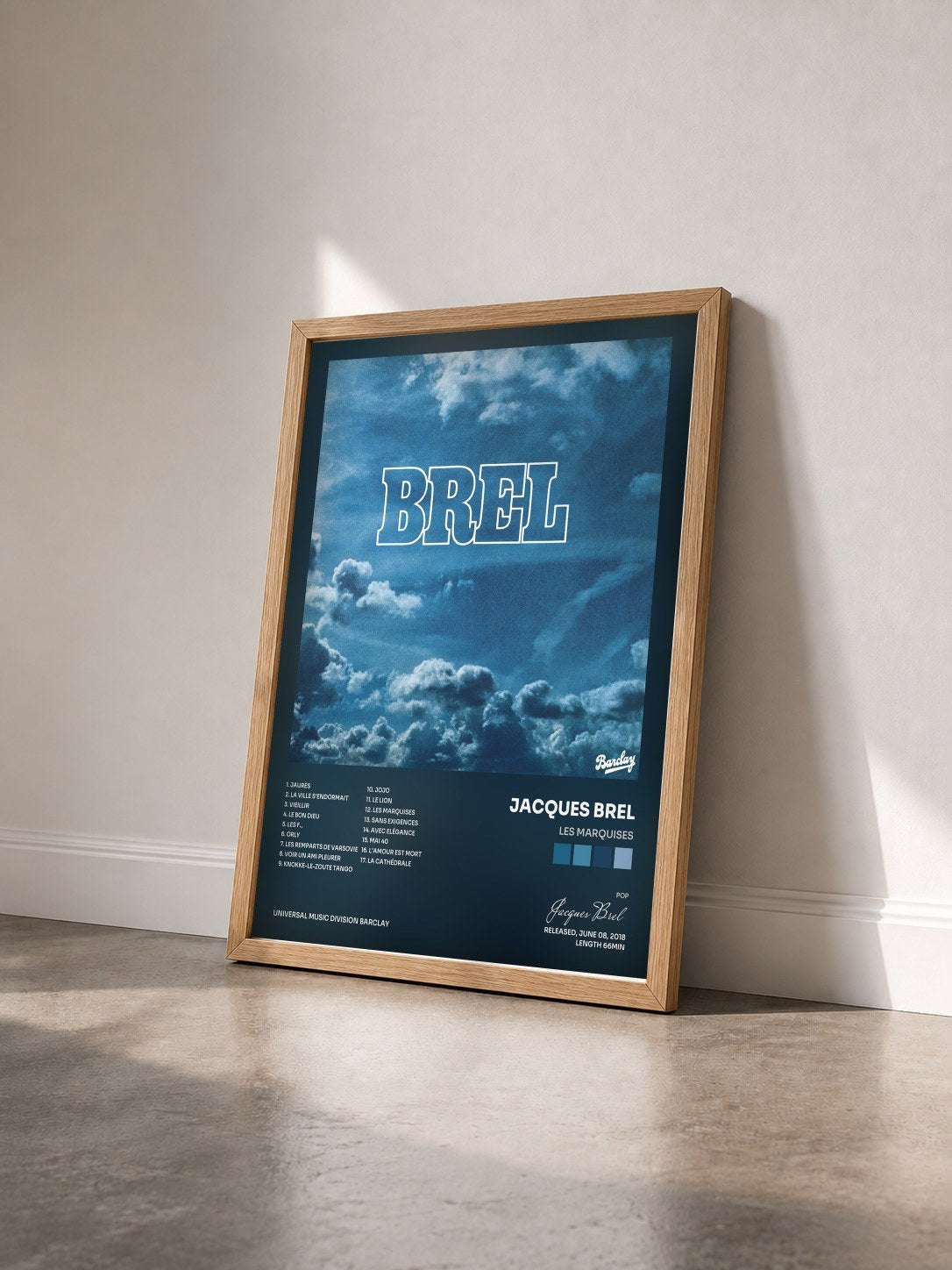 #bois Tableau de l'album Les marquises de Jacques Brel vu de trois quarts, cadre en bois brut