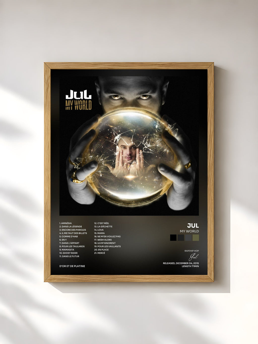 #bois Tableau de l'album My World de Jul, cadre en bois brut, imprimé et encadré en France