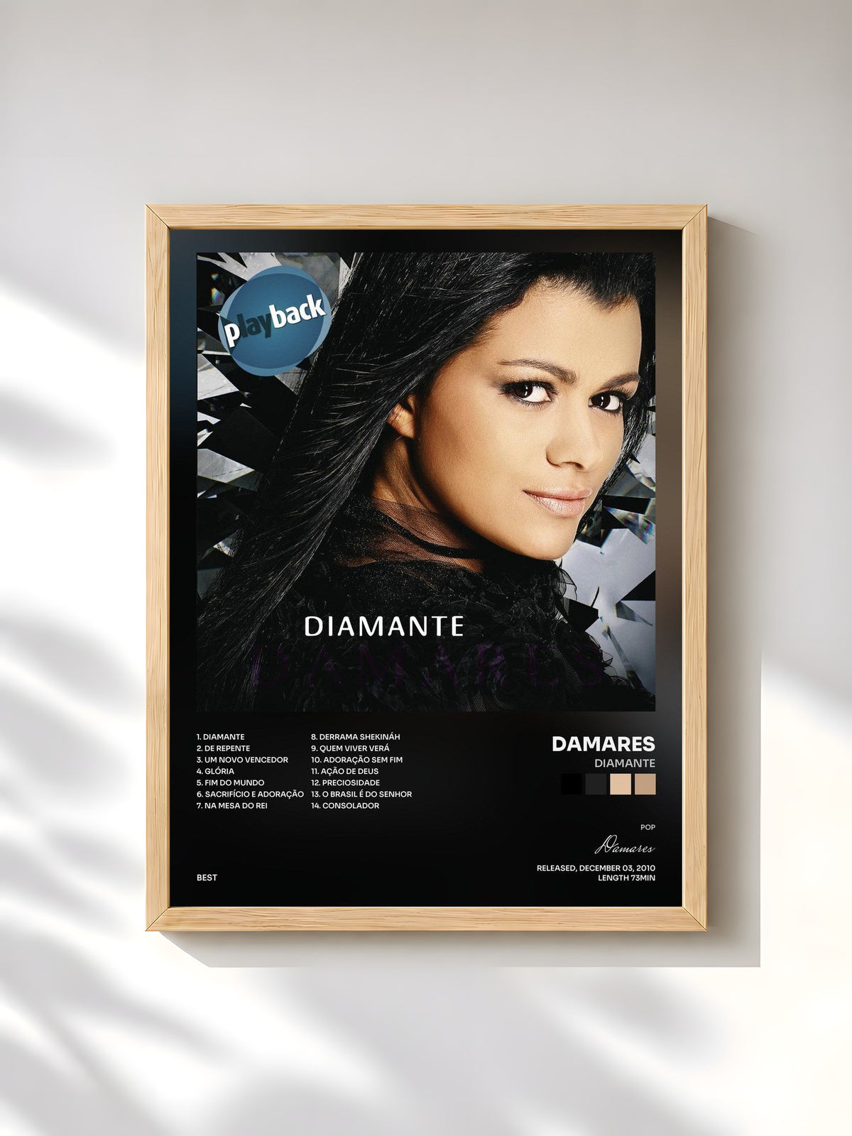 #bois Tableau de l'album Diamante de Damares, cadre en bois brut, imprimé et encadré en France