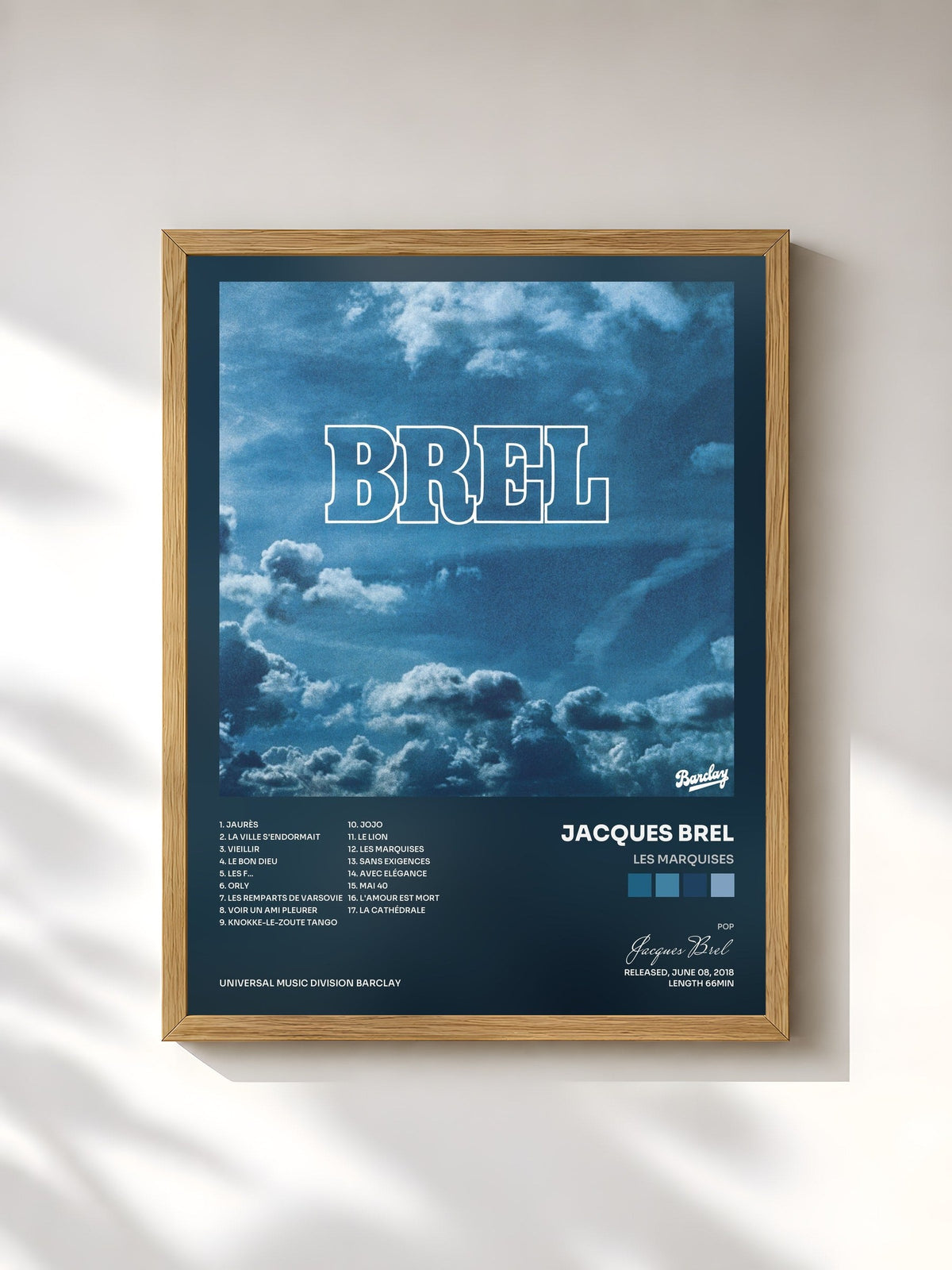 #bois Tableau de l'album Les marquises de Jacques Brel, cadre en bois brut, imprimé et encadré en France