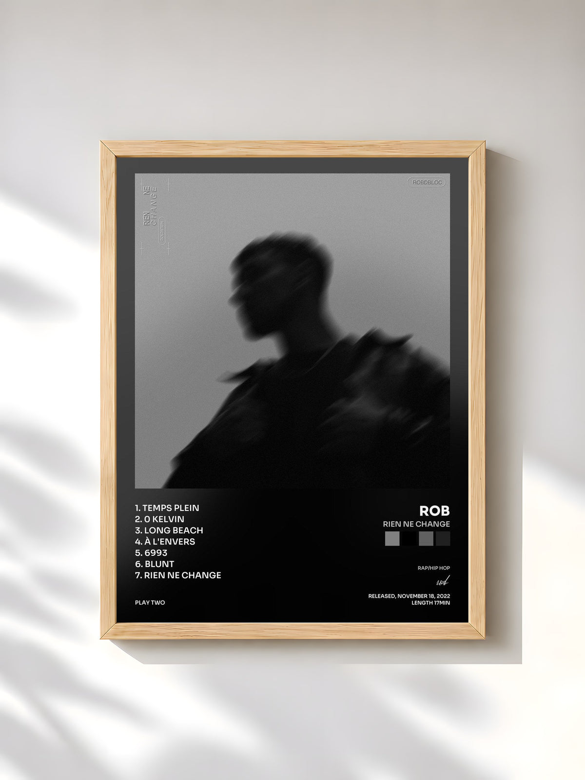 #bois Tableau de l'album Rien ne change de rob, cadre en bois brut, imprimé et encadré en France
