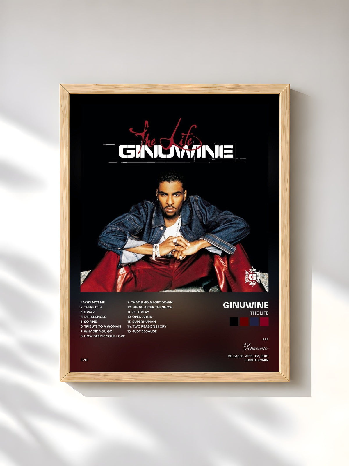 #bois Tableau de l'album The Life de Ginuwine, cadre en bois brut, imprimé et encadré en France