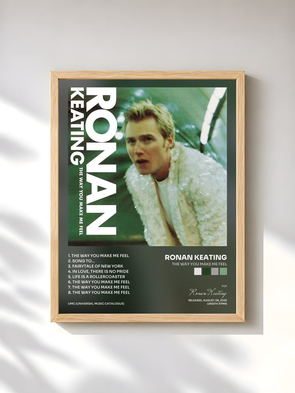 #bois Tableau de l'album The Way You Make Me Feel de Ronan Keating, cadre en bois brut, imprimé et encadré en France