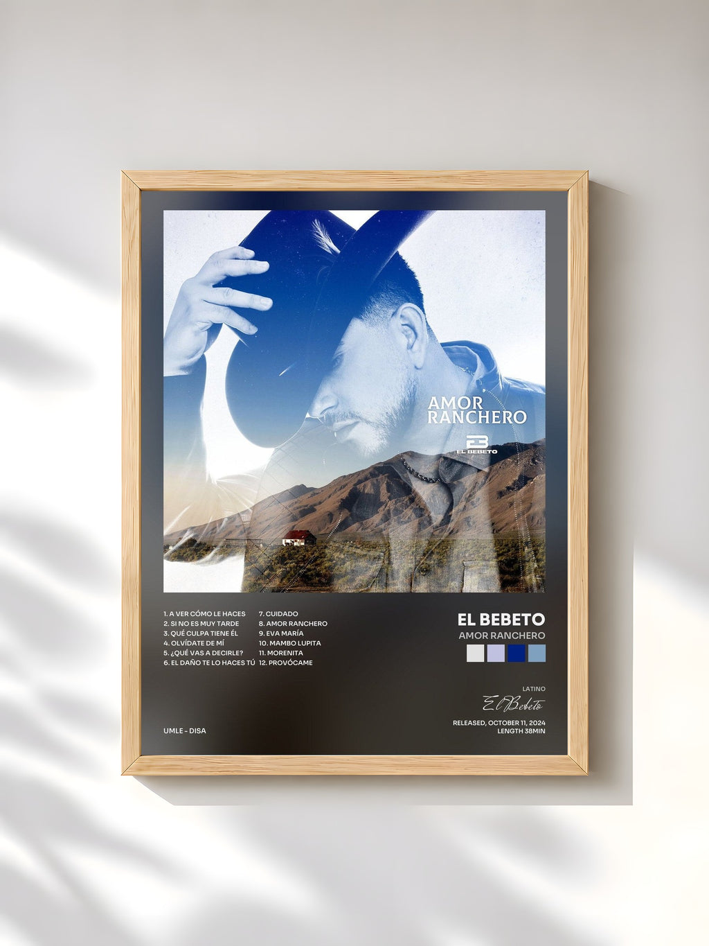 #bois Tableau de l'album Amor Ranchero de El Bebeto, cadre en bois brut, imprimé et encadré en France