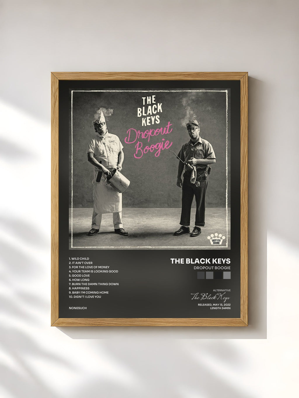 #bois Tableau de l'album Dropout Boogie de The Black Keys, cadre en bois brut, imprimé et encadré en France