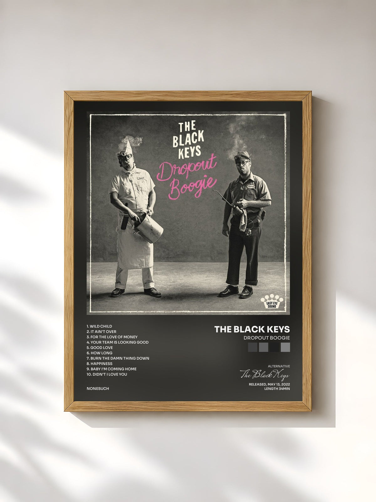 #bois Tableau de l'album Dropout Boogie de The Black Keys, cadre en bois brut, imprimé et encadré en France