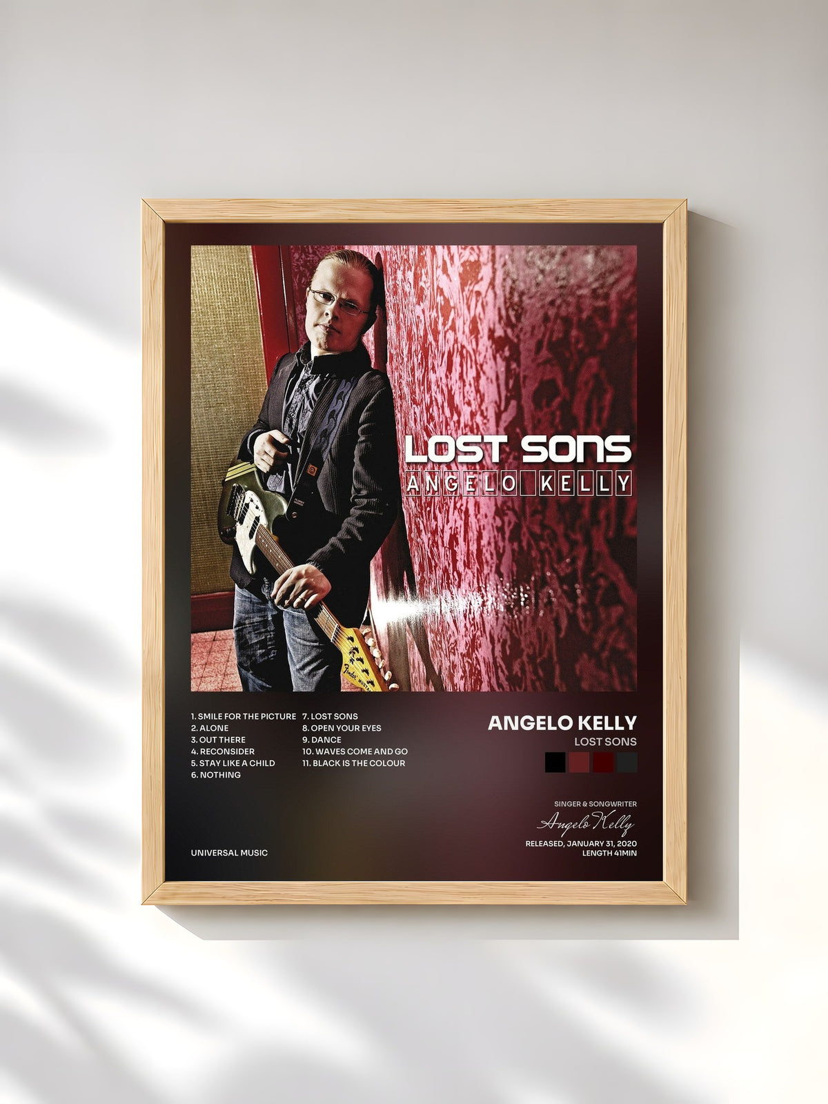 #bois Tableau de l'album Lost Sons de Angelo Kelly, cadre en bois brut, imprimé et encadré en France