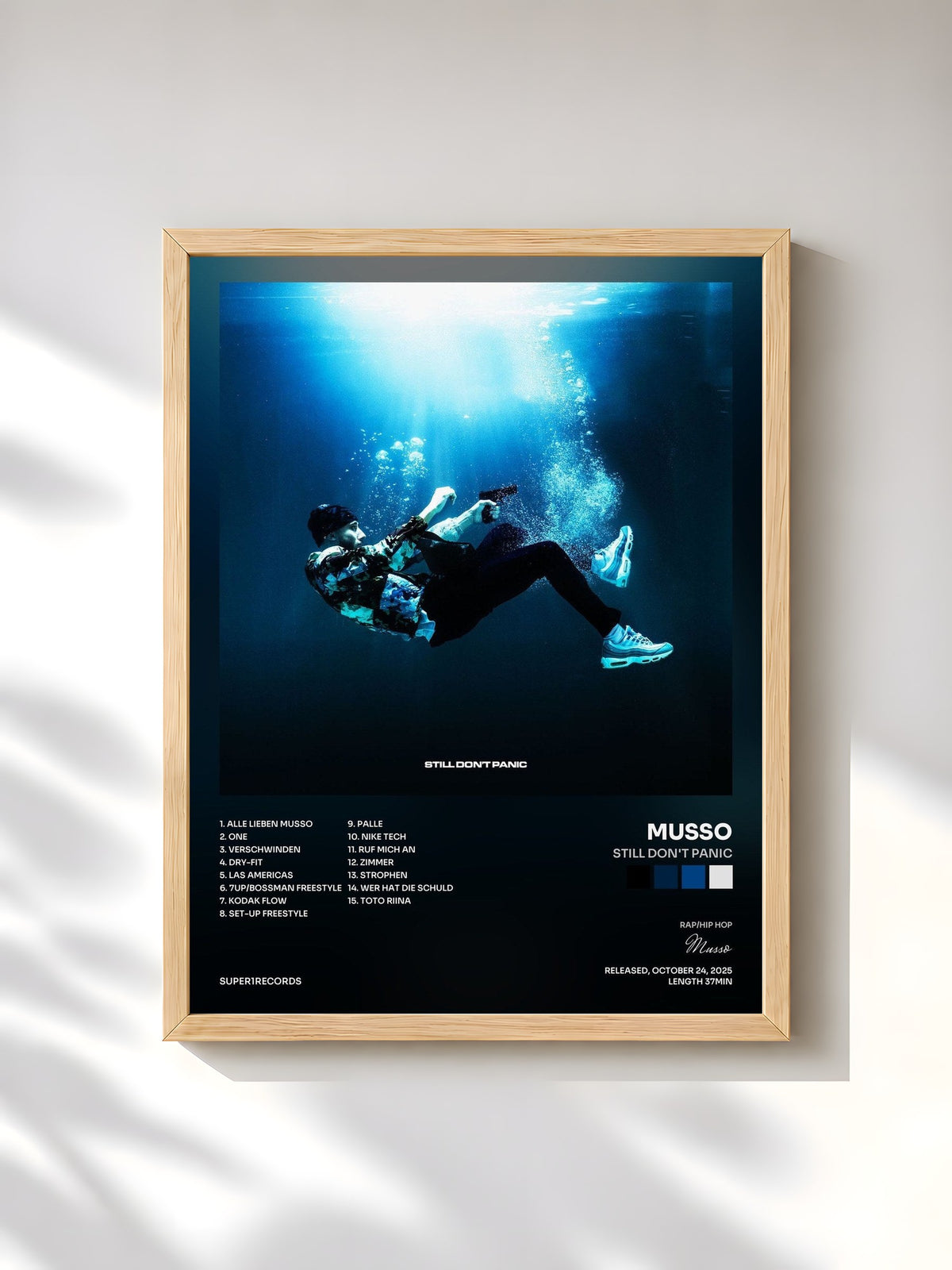 #bois Tableau de l'album STILL DON'T PANIC de Musso, cadre en bois brut, imprimé et encadré en France
