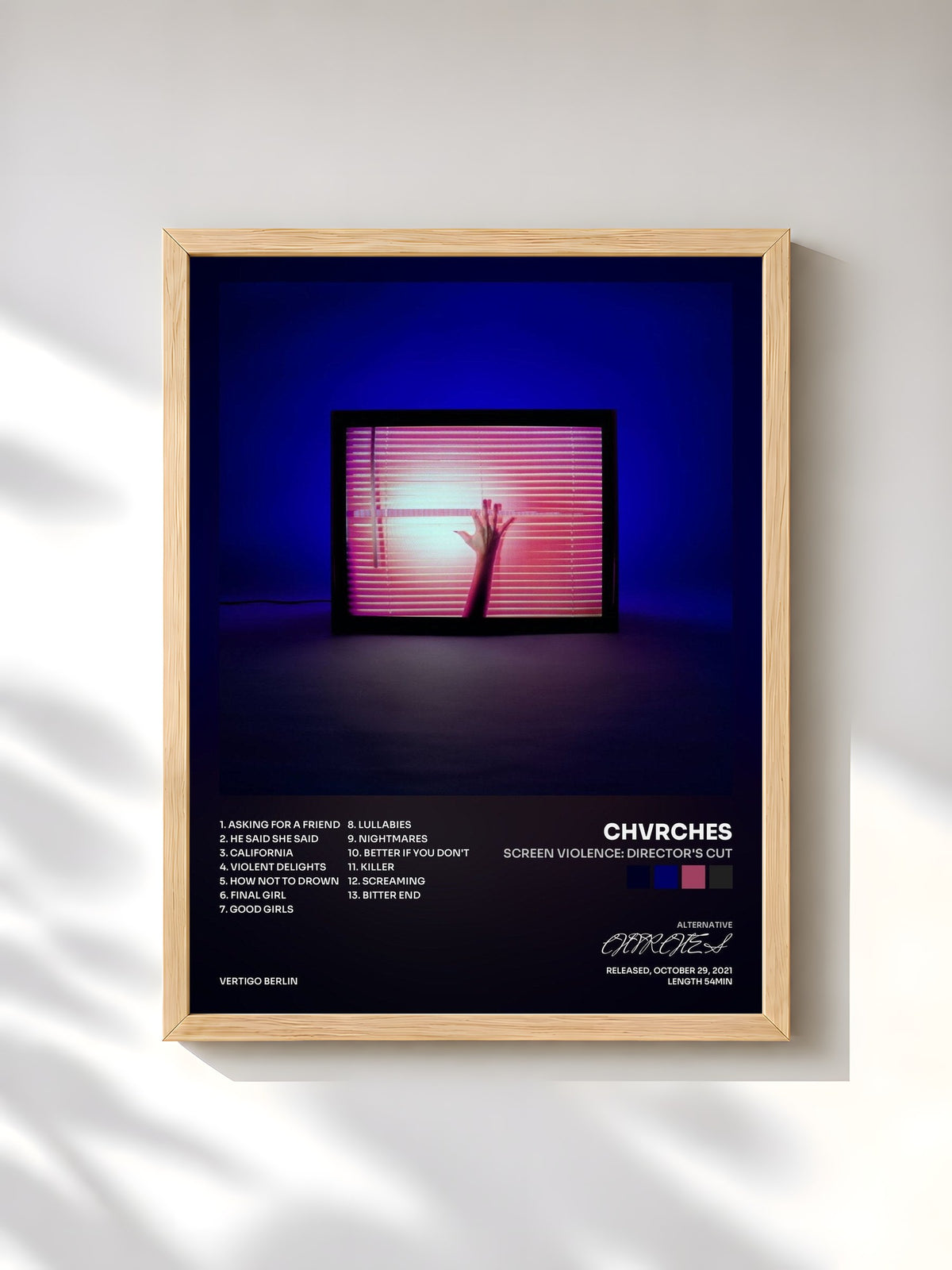 #bois Tableau de l'album Screen Violence: Director's Cut de CHVRCHES, cadre en bois brut, imprimé et encadré en France