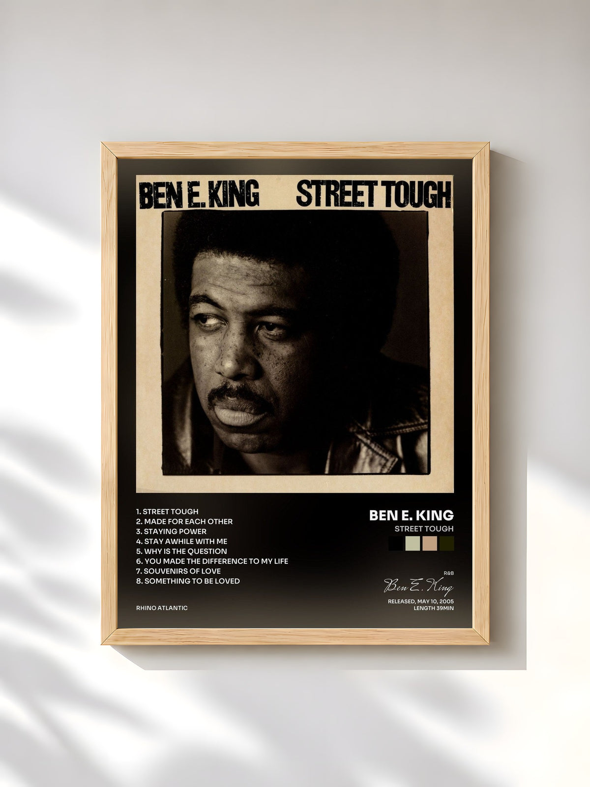#bois Tableau de l'album Street Tough de Ben E. King, cadre en bois brut, imprimé et encadré en France