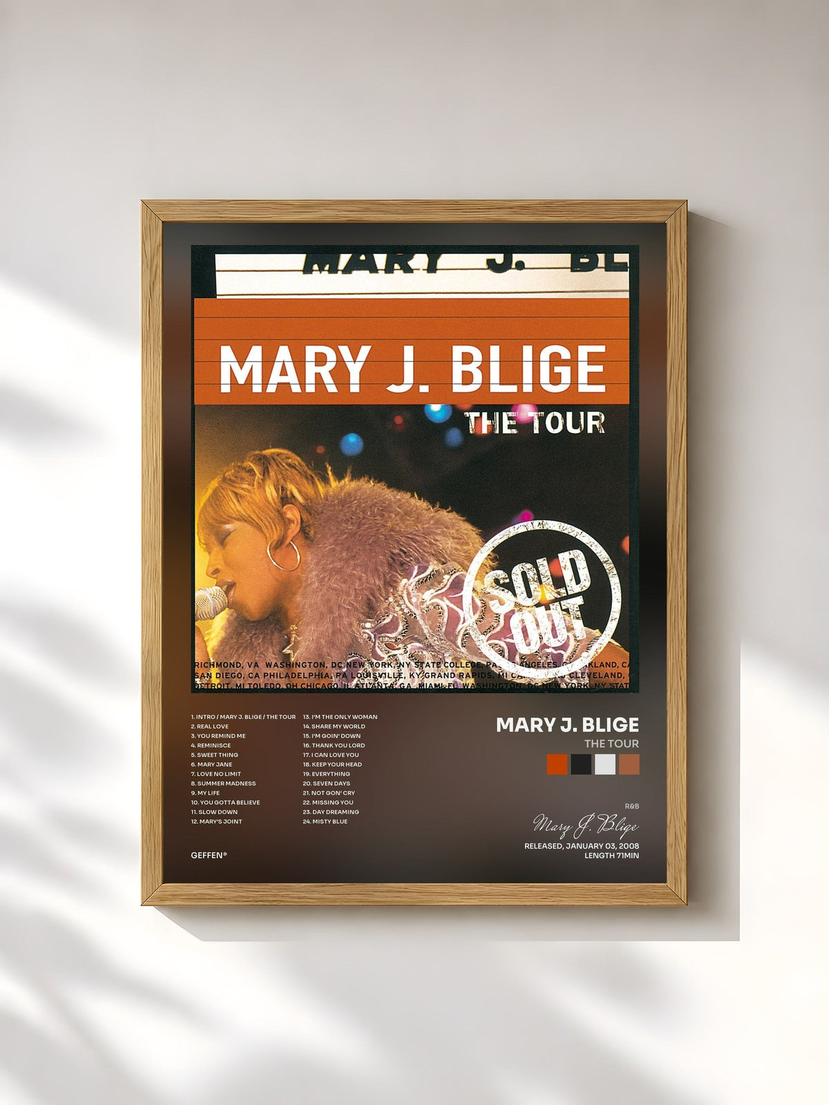 #bois Tableau de l'album The Tour de Mary J. Blige, cadre en bois brut, imprimé et encadré en France