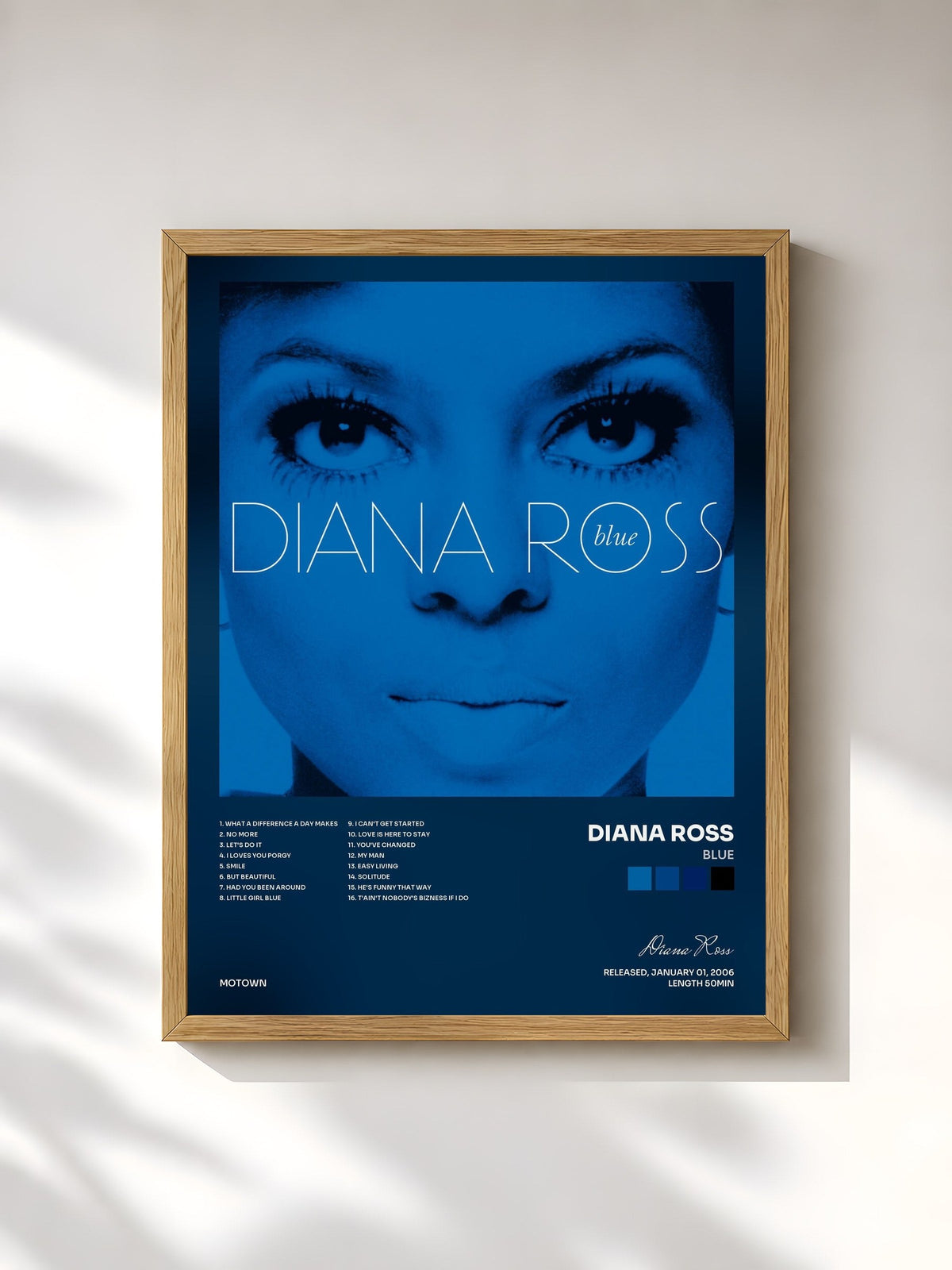 #bois Tableau de l'album Blue de Diana Ross, cadre en bois brut, imprimé et encadré en France