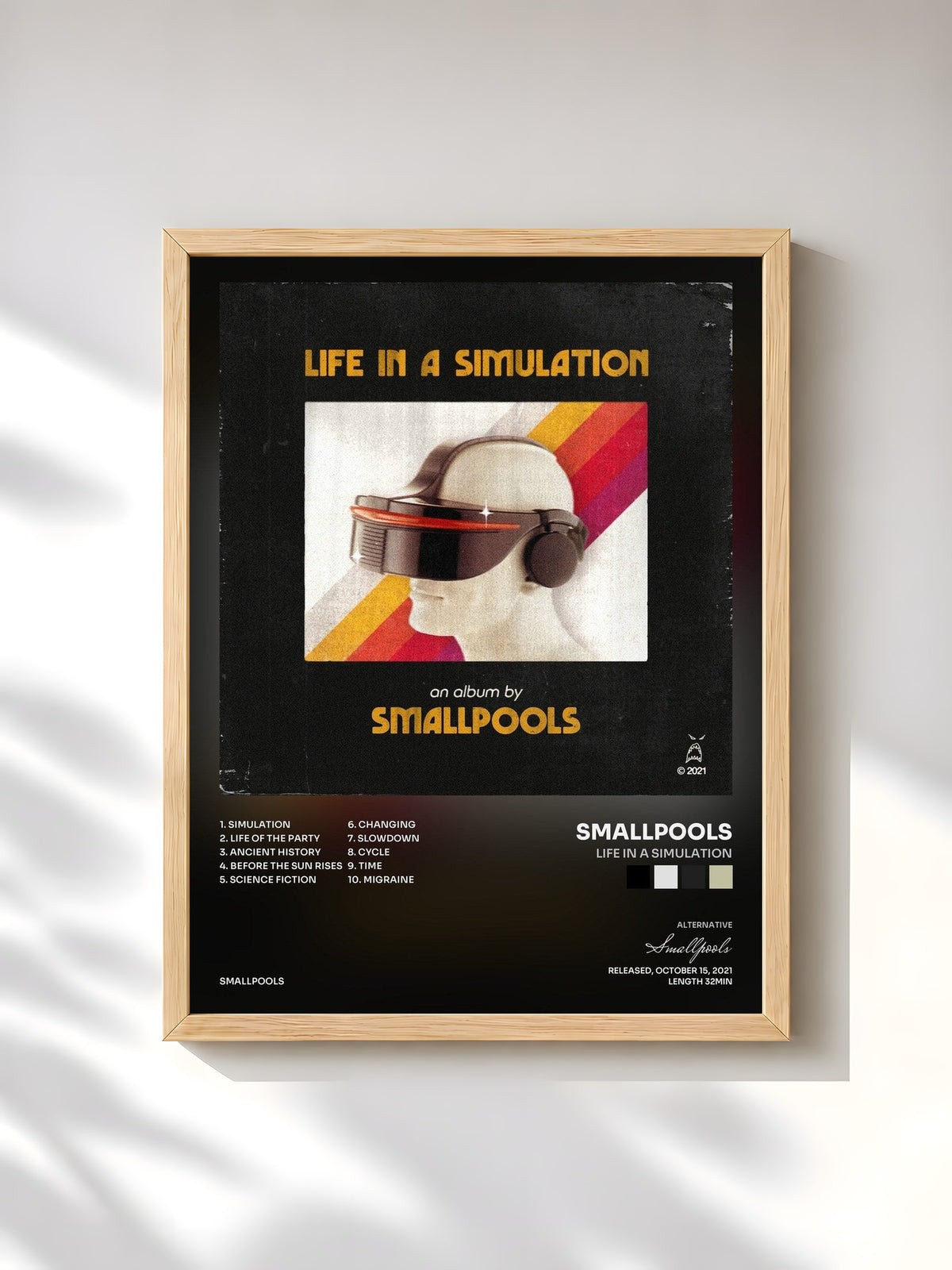 #bois Tableau de l'album LIFE IN A SIMULATION de Smallpools, cadre en bois brut, imprimé et encadré en France