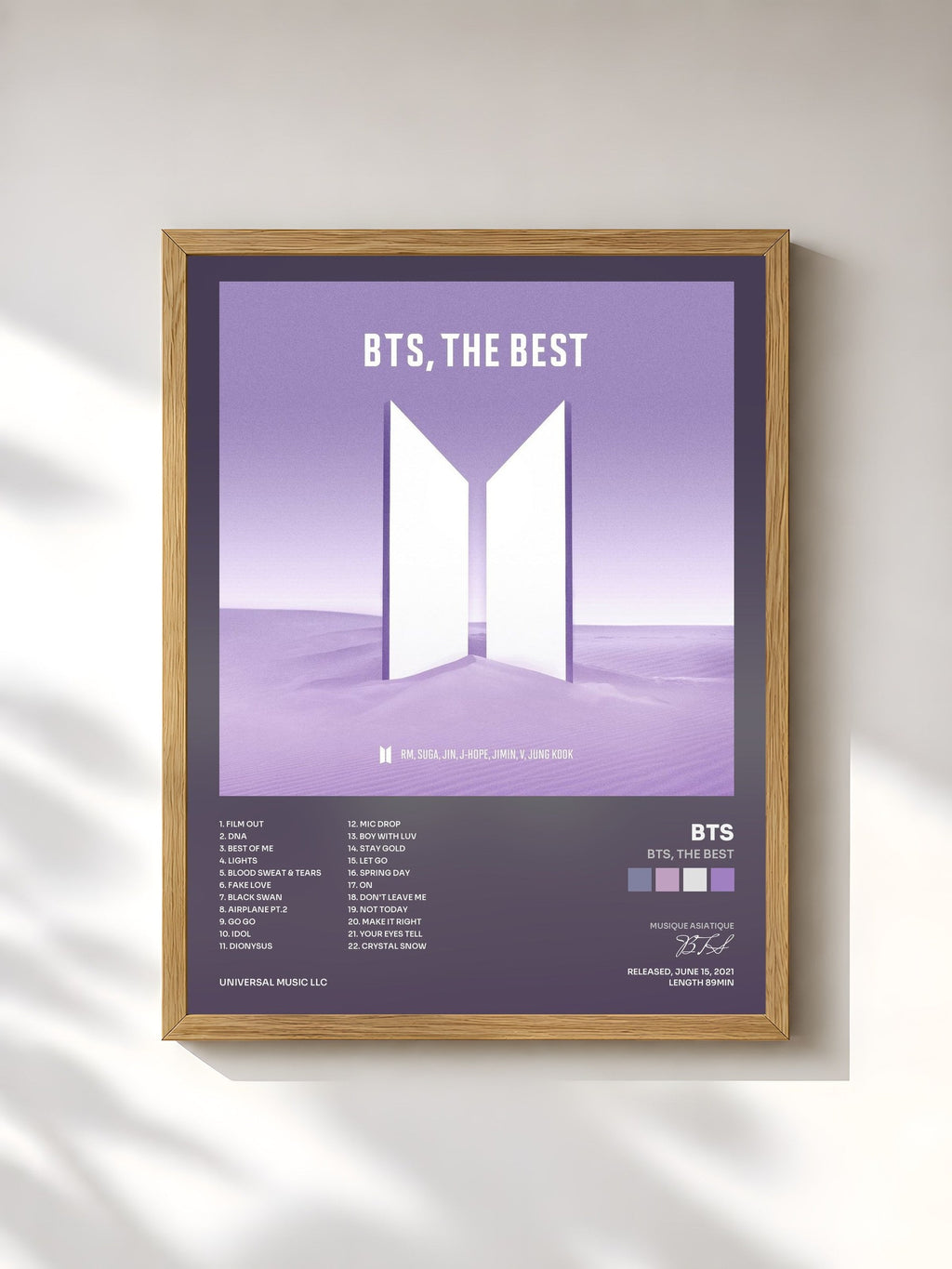 #bois Tableau de l'album BTS, THE BEST de BTS, cadre en bois brut, imprimé et encadré en France