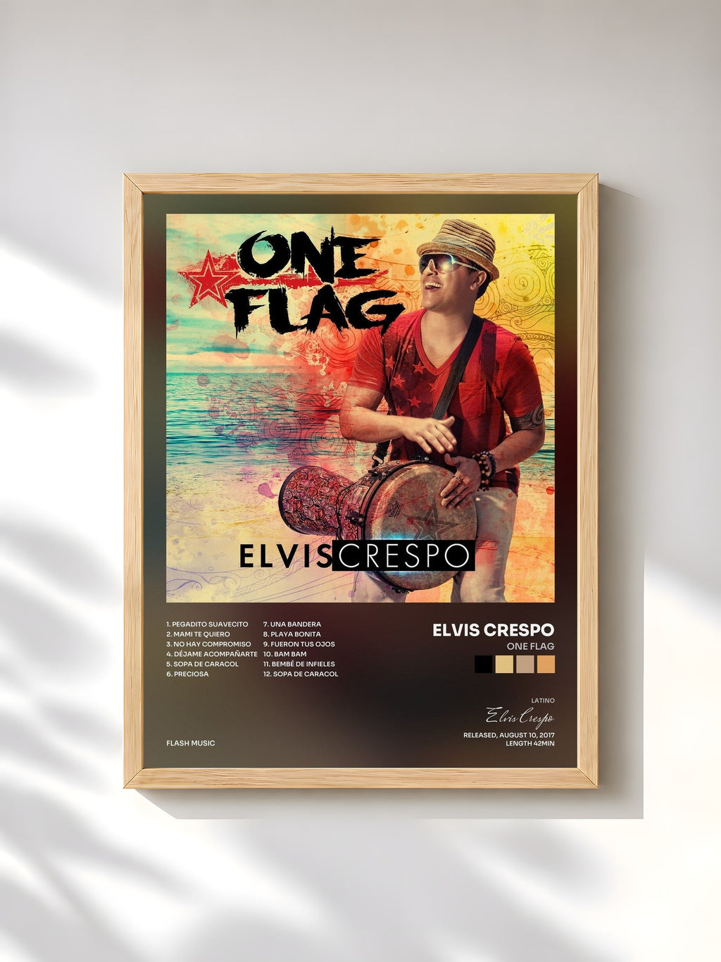 #bois Tableau de l'album One Flag de Elvis Crespo, cadre en bois brut, imprimé et encadré en France