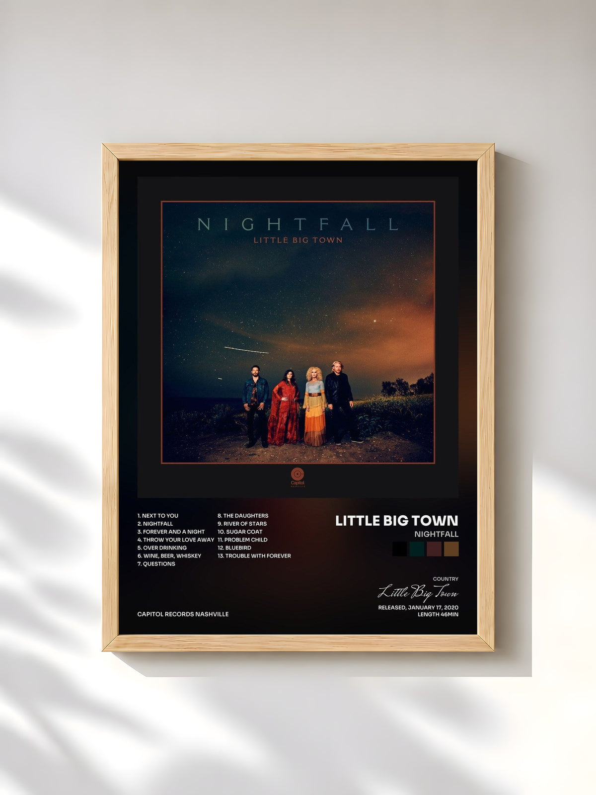 #bois Tableau de l'album Nightfall de Little Big Town, cadre en bois brut, imprimé et encadré en France